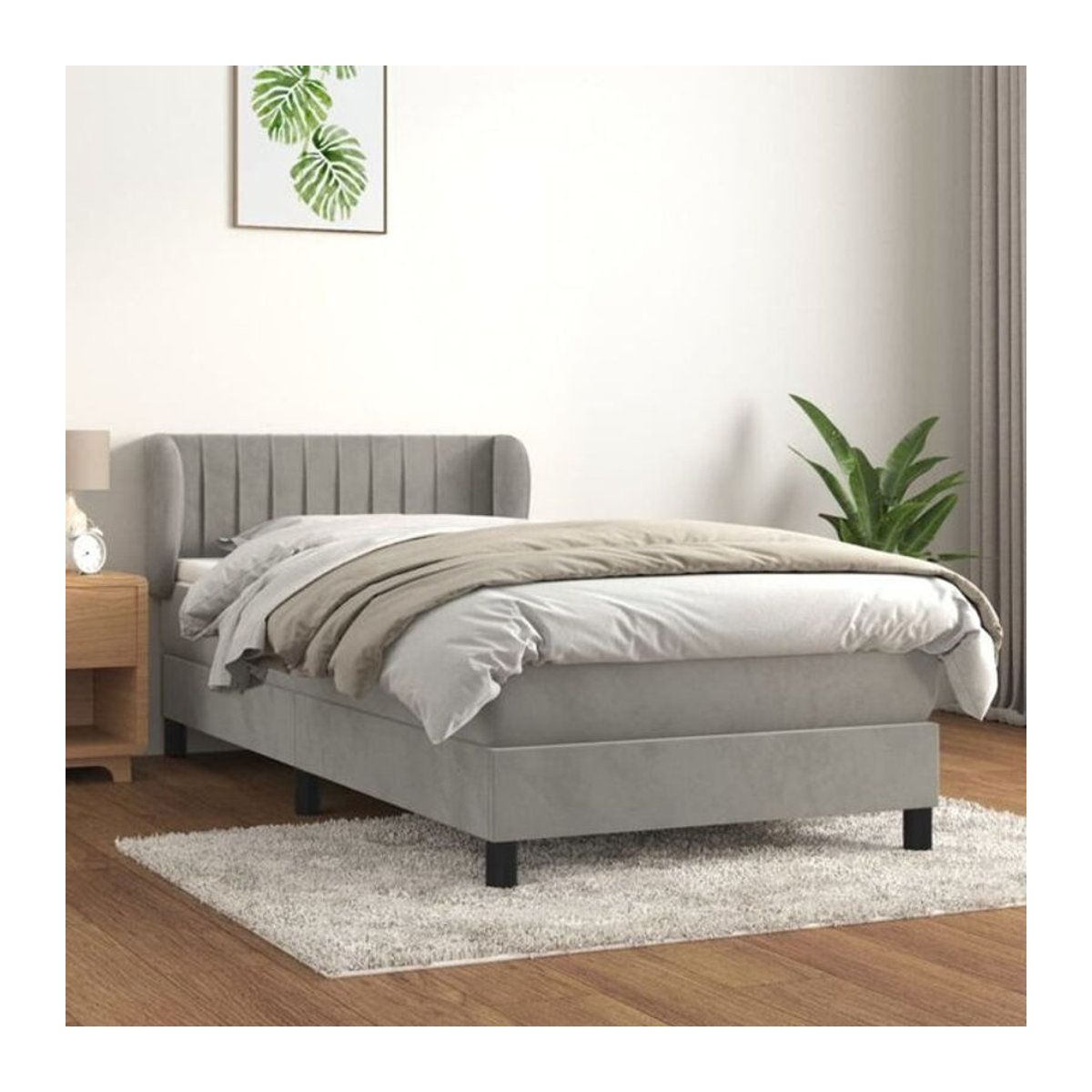Vidaxl Boxspringbett mit Matratze aus Samt in Grau und Weiß, B/T/H: 90 x 200 x 78 cm - Bild 1