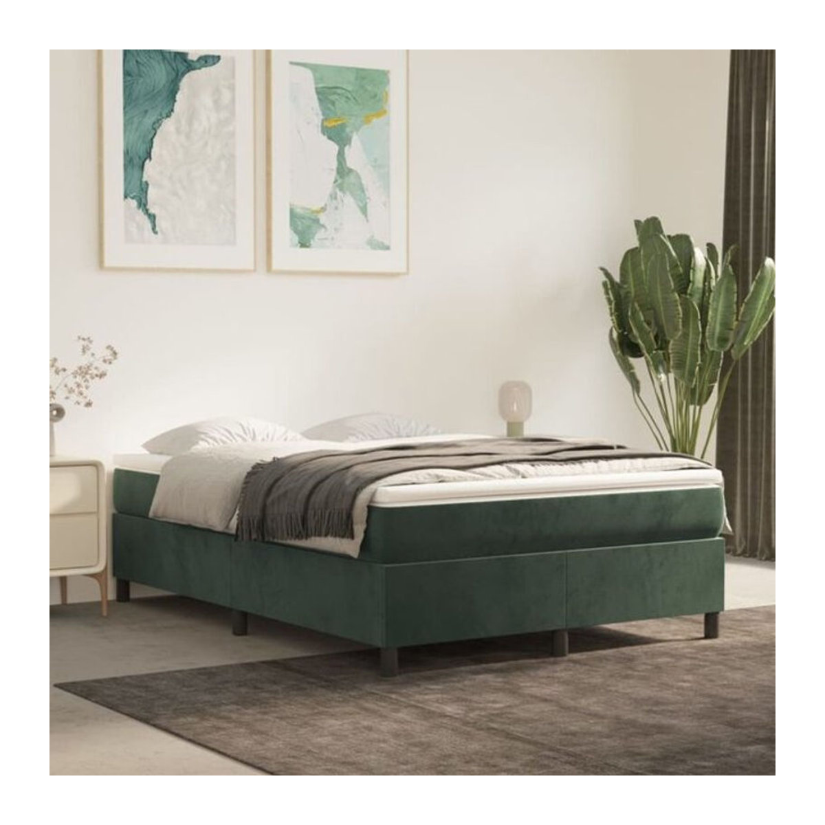 vidaxl Boxspringbett mit Matratze aus Samt in Grün, B/T/H: 140 x 190 x 35 cm - Bild 1