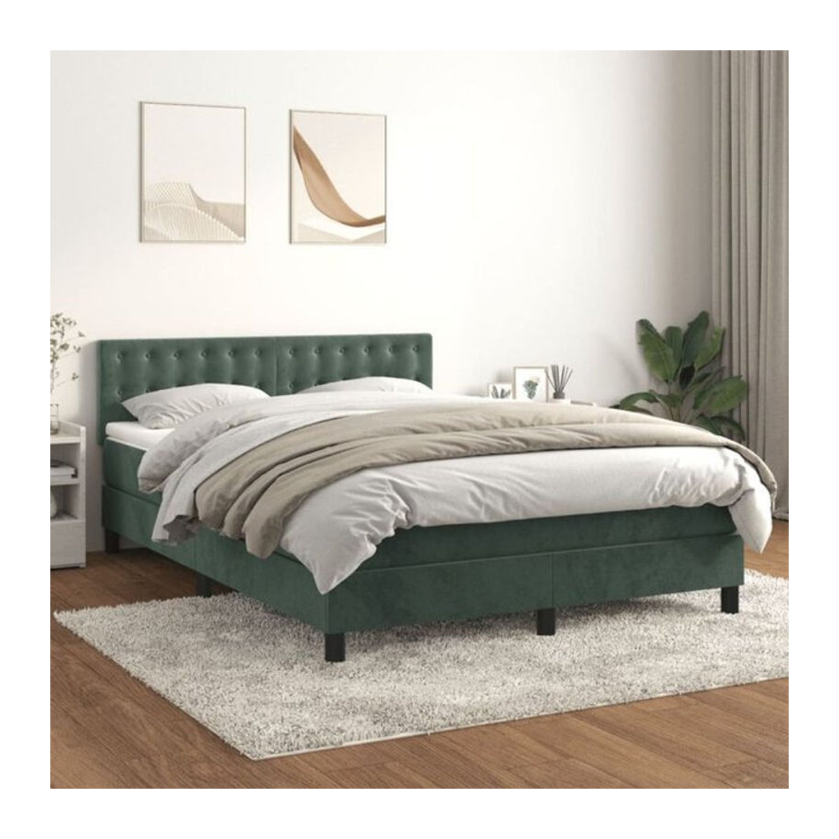Vidaxl Boxspringbett mit Matratze aus Samt in Grün, B/T/H: 140 x 190 x 78 cm - Bild 1