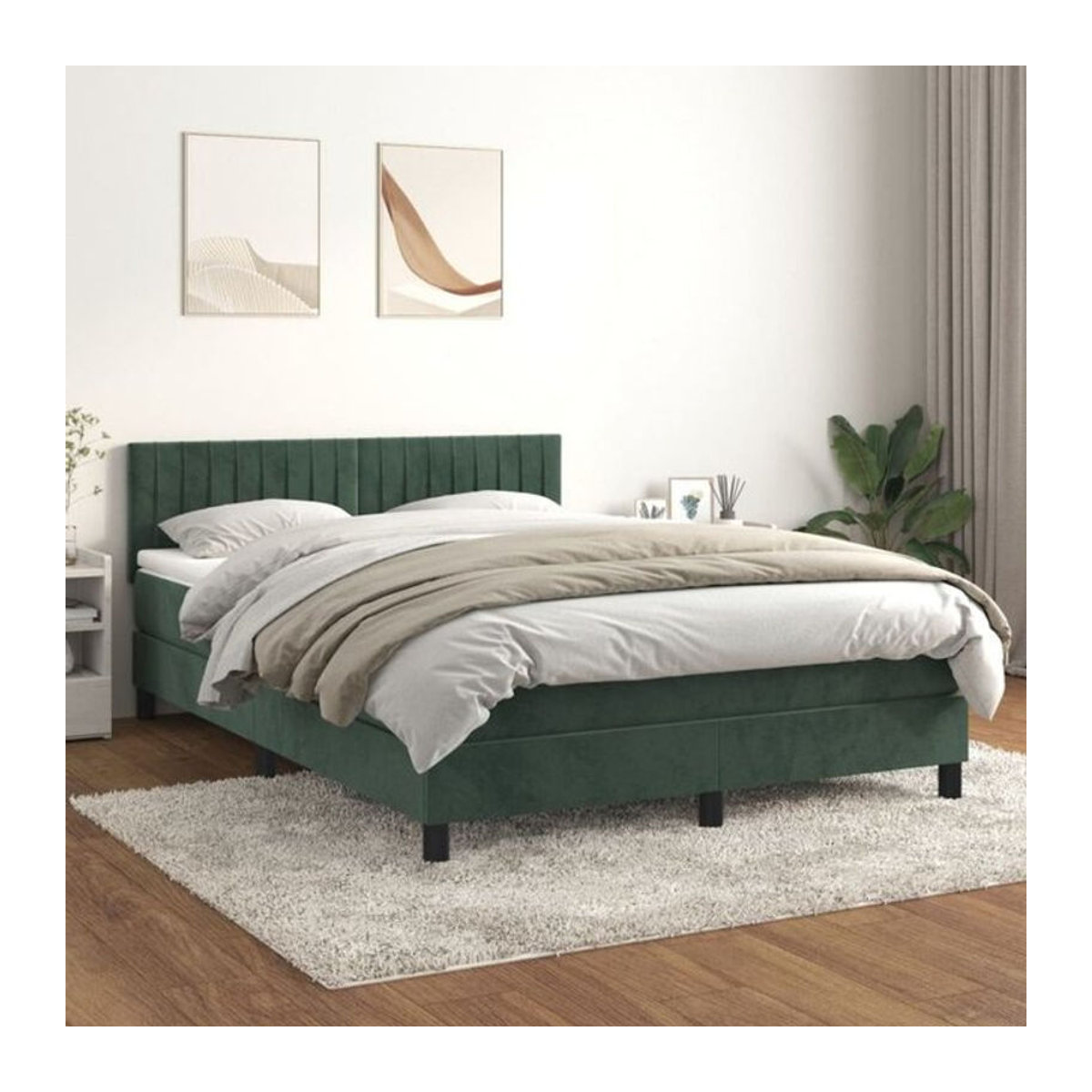 Vidaxl Boxspringbett mit Matratze aus Samt in Grün, B/T/H: 140 x 200 x 78 cm - Bild 1