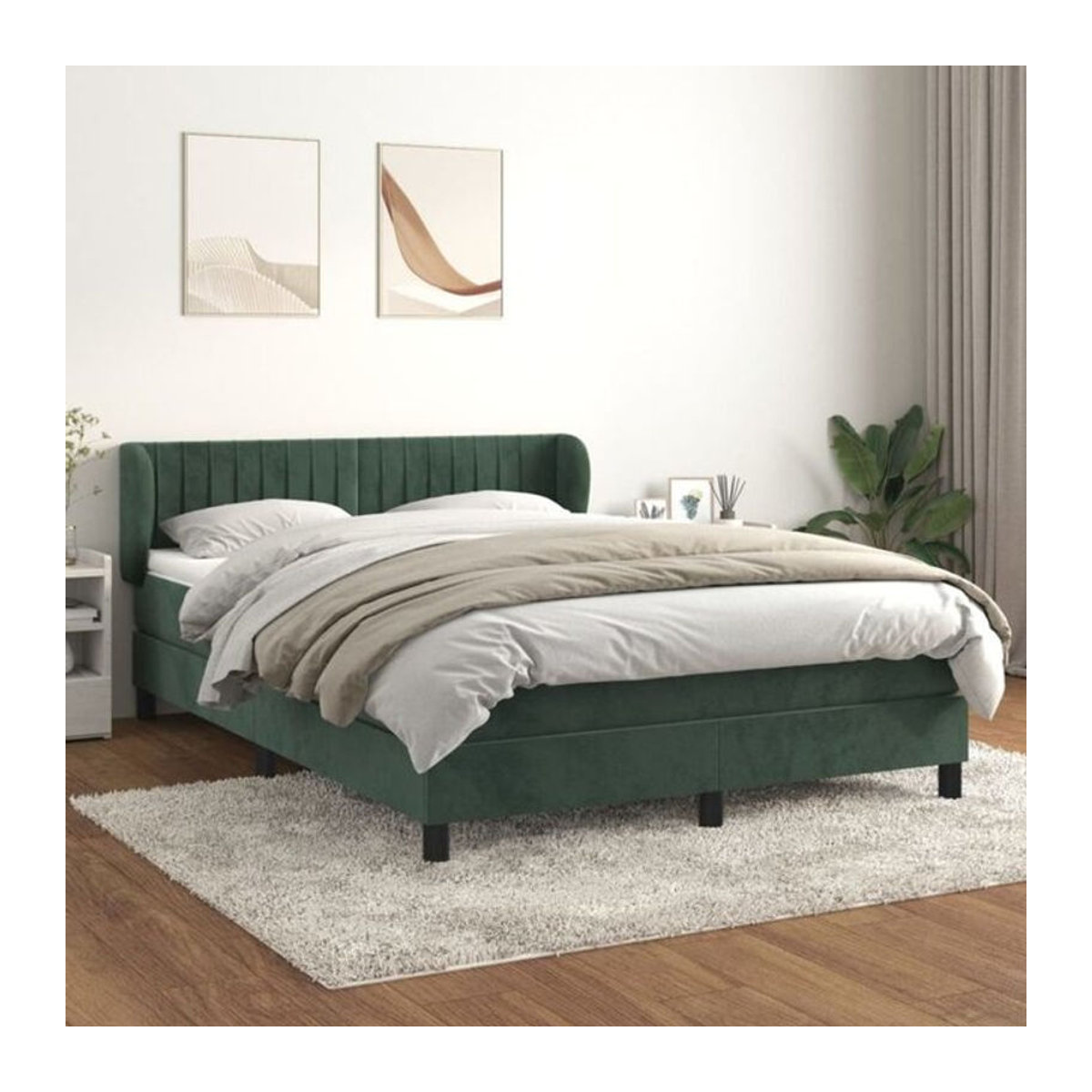 Vidaxl Boxspringbett mit Matratze aus Samt in Grün, B/T/H: 140 x 200 x 78 cm - Bild 1