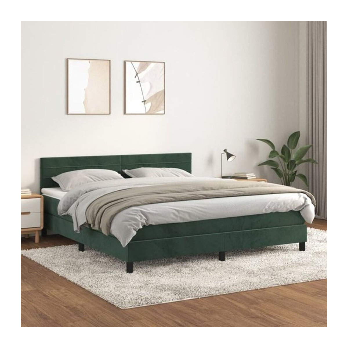 Vidaxl Boxspringbett mit Matratze aus Samt in Grün, B/T/H: 160 x 200 cm - Bild 1