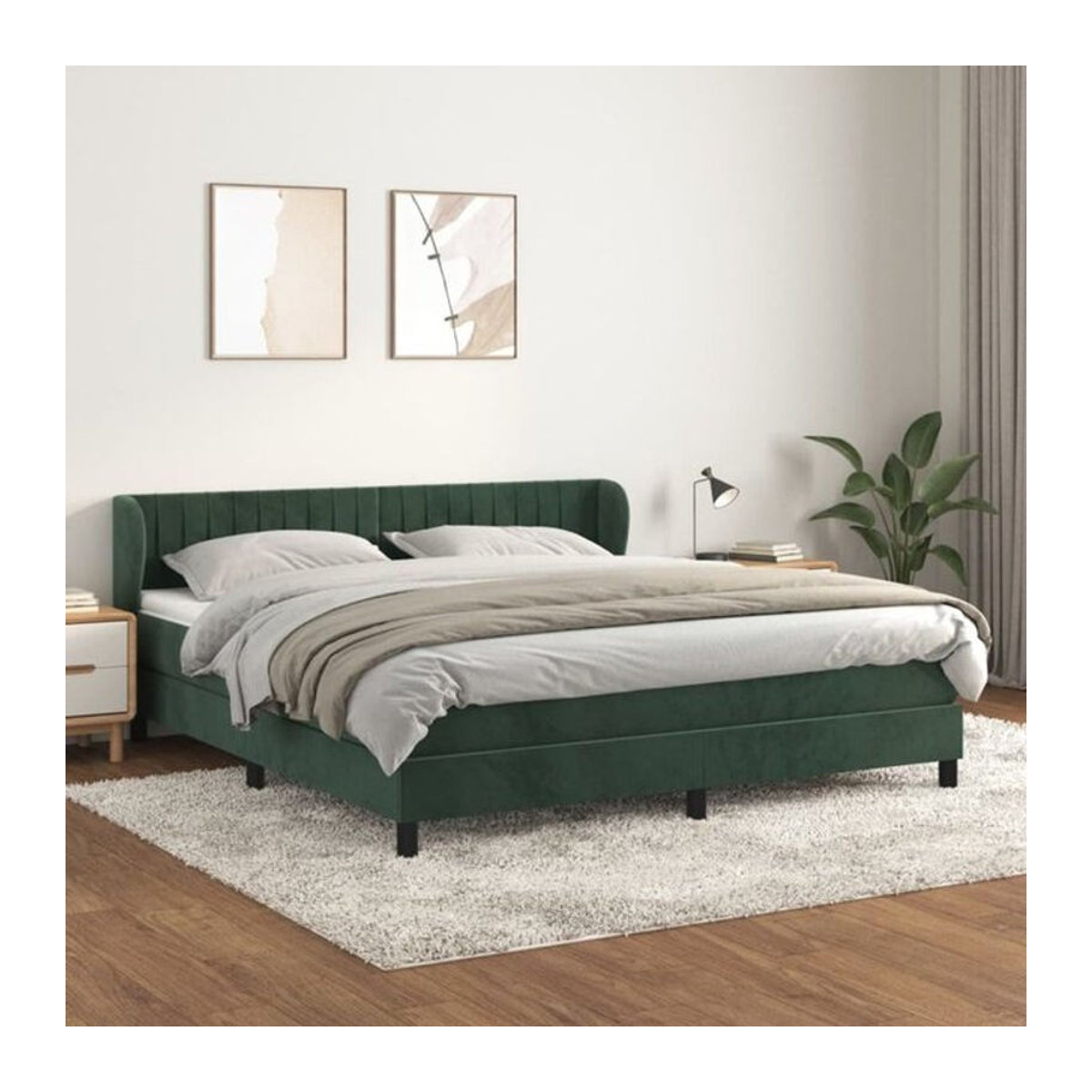 vidaxl Boxspringbett mit Matratze aus Samt in Grün, B/T/H: 180 x 200 cm - Bild 1