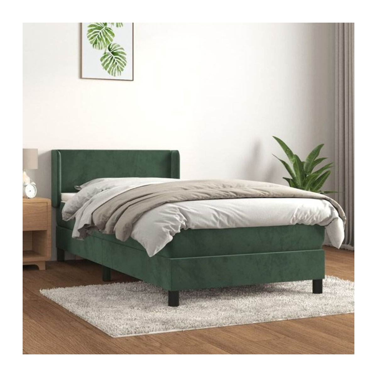 Vidaxl Boxspringbett mit Matratze aus Samt in Grün, B/T/H: 90 x 190 cm - Bild 1