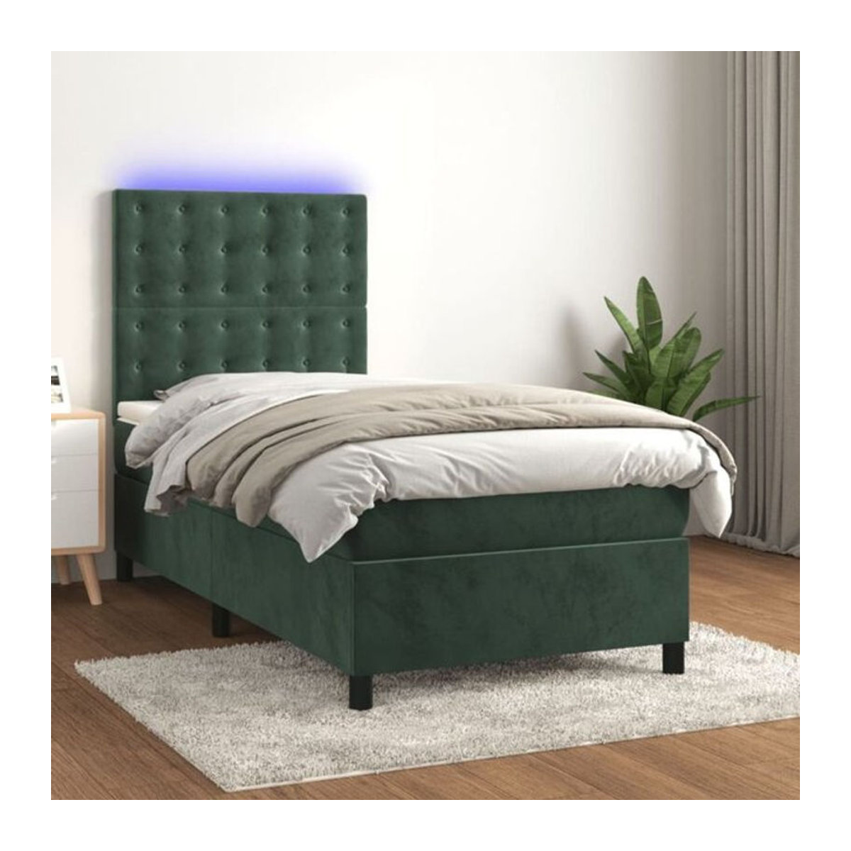 vidaxl Boxspringbett mit Matratze aus Samt in Grün, B/T/H: 90 x 200 cm - Bild 1
