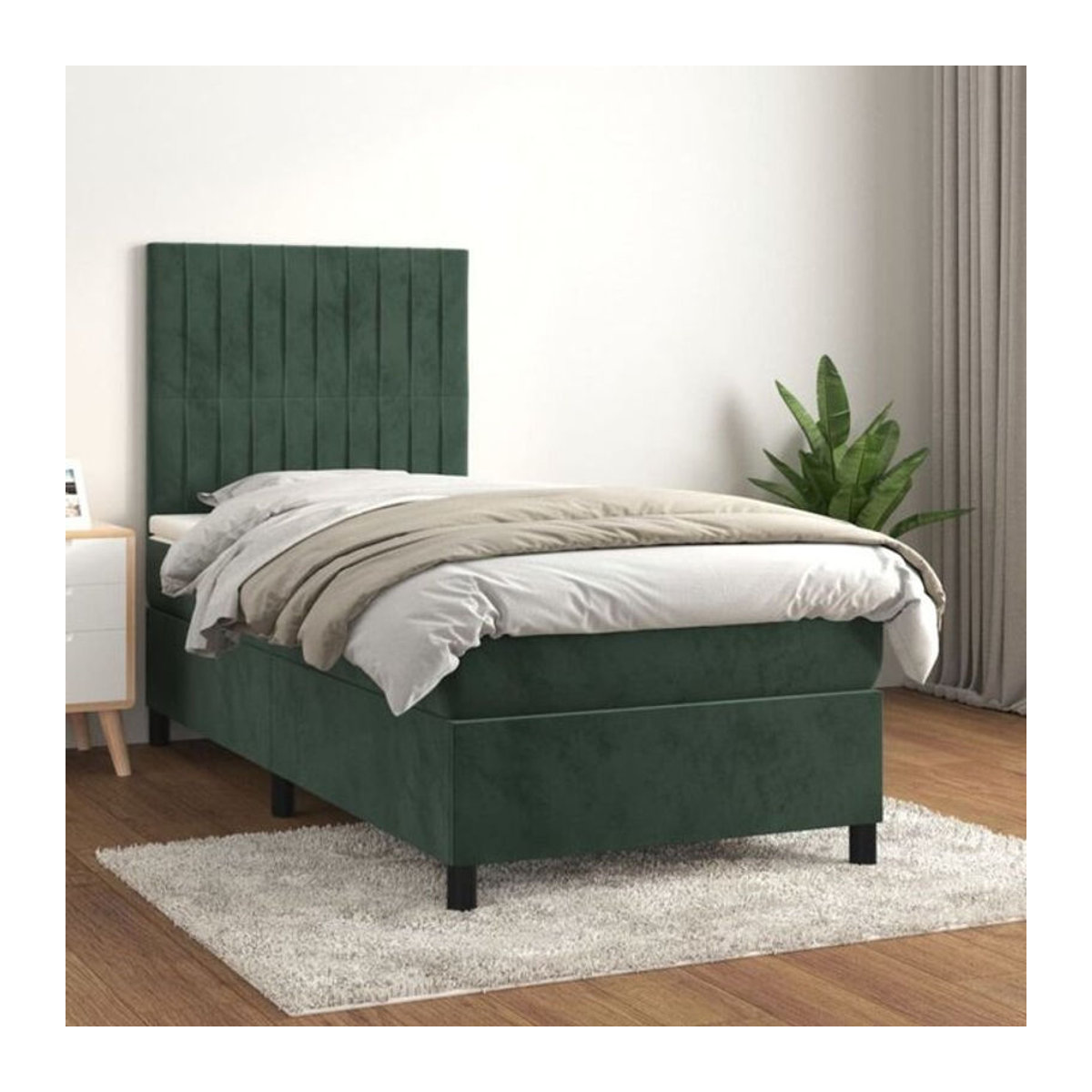 vidaxl Boxspringbett mit Matratze aus Samt in Grün B/T/H: 90 x 200 x 118 cm - Bild 1