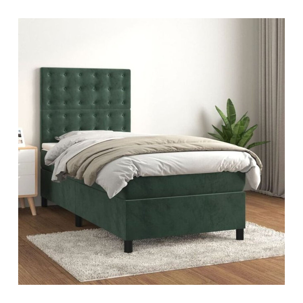 Vidaxl Boxspringbett mit Matratze aus Samt in Grün, B/T/H: 90 x 200 x 128 cm - Bild 1