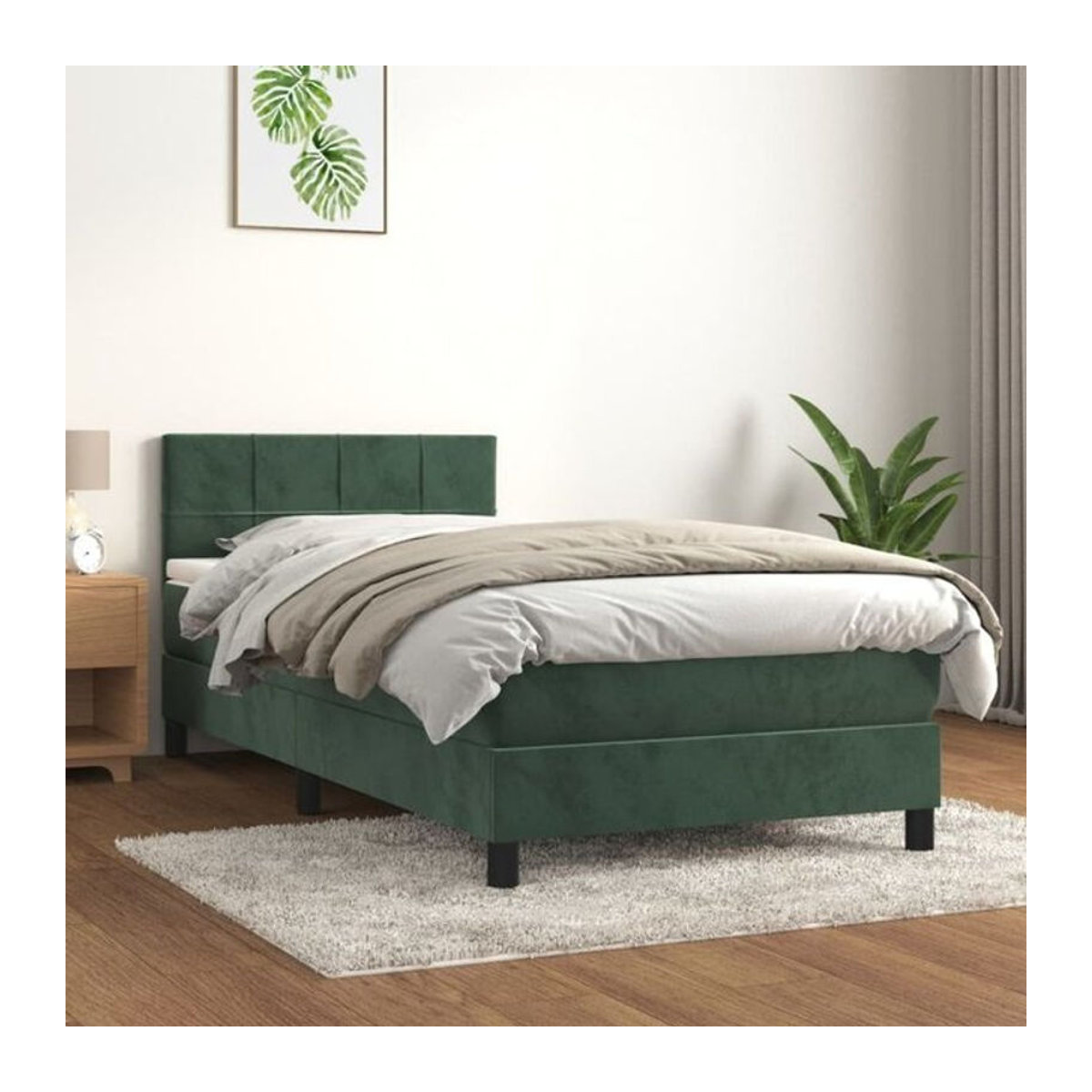 vidaxl Boxspringbett mit Matratze aus Samt in Grün, B/T/H: 90 x 200 x 78 cm - Bild 1