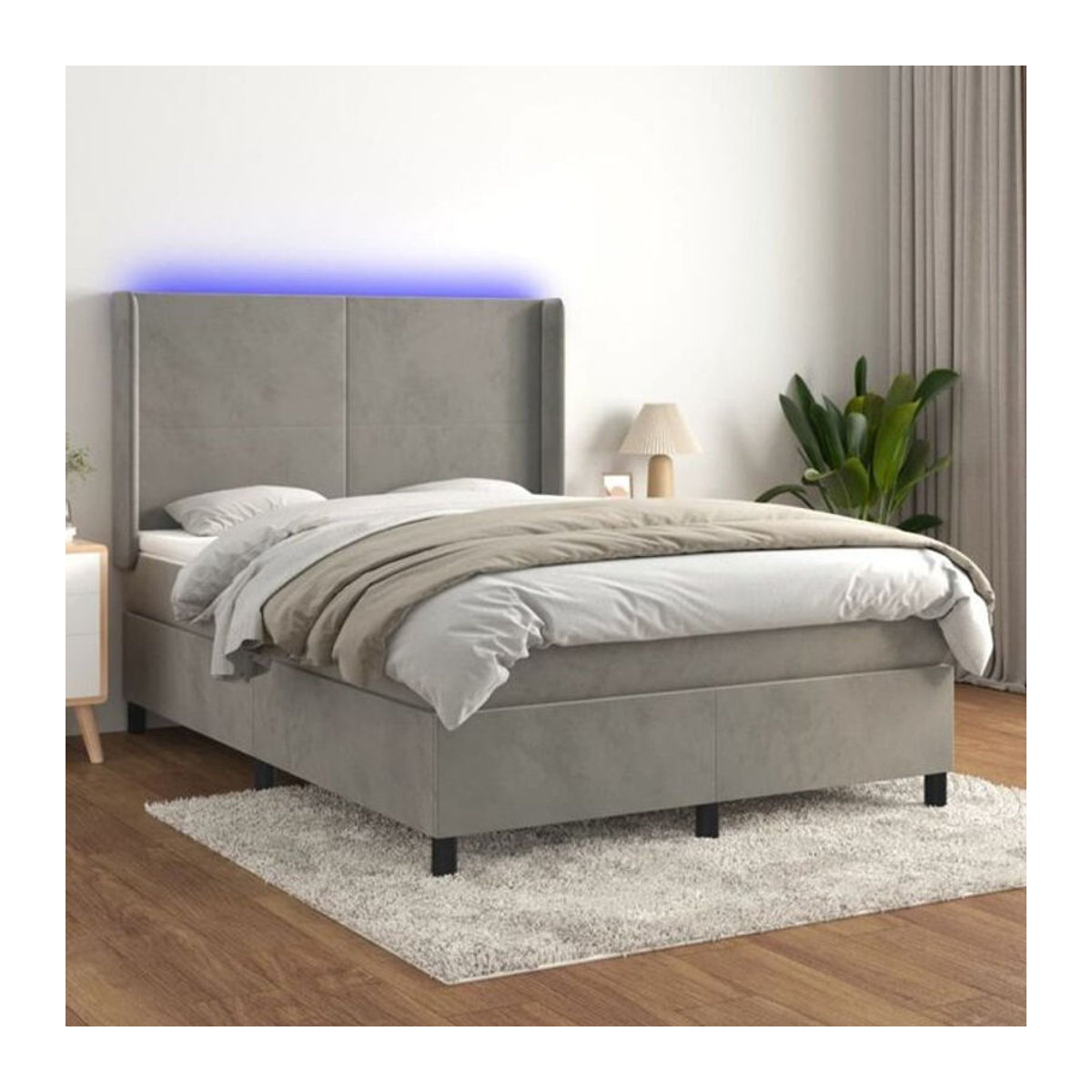 Vidaxl Boxspringbett mit Matratze aus Samt in Hellgrau, B/T/H: 140 x 200 x 118 cm - Bild 1