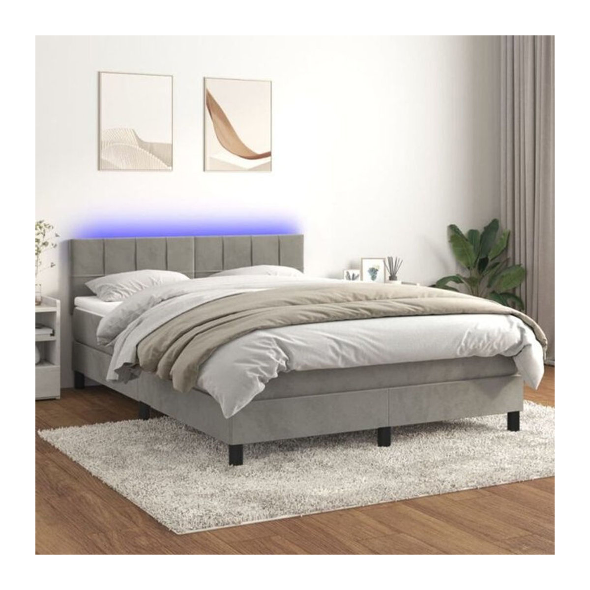 Vidaxl Boxspringbett mit Matratze aus Samt in Hellgrau, B/T/H: 140 x 200 x 78 cm - Bild 1