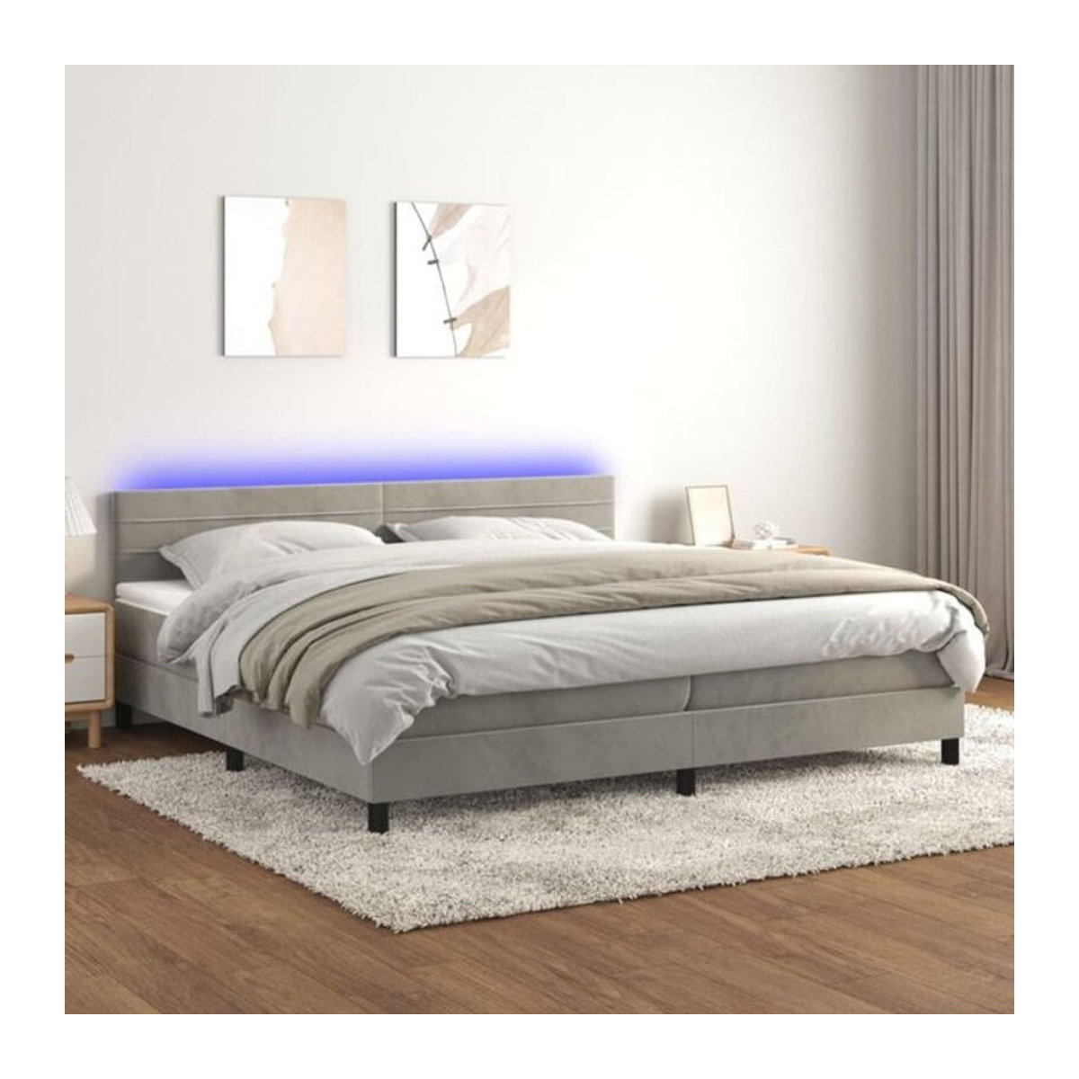 Vidaxl Boxspringbett mit Matratze aus Samt in Hellgrau B/T/H: 200 x 200 x 203 cm - Bild 1