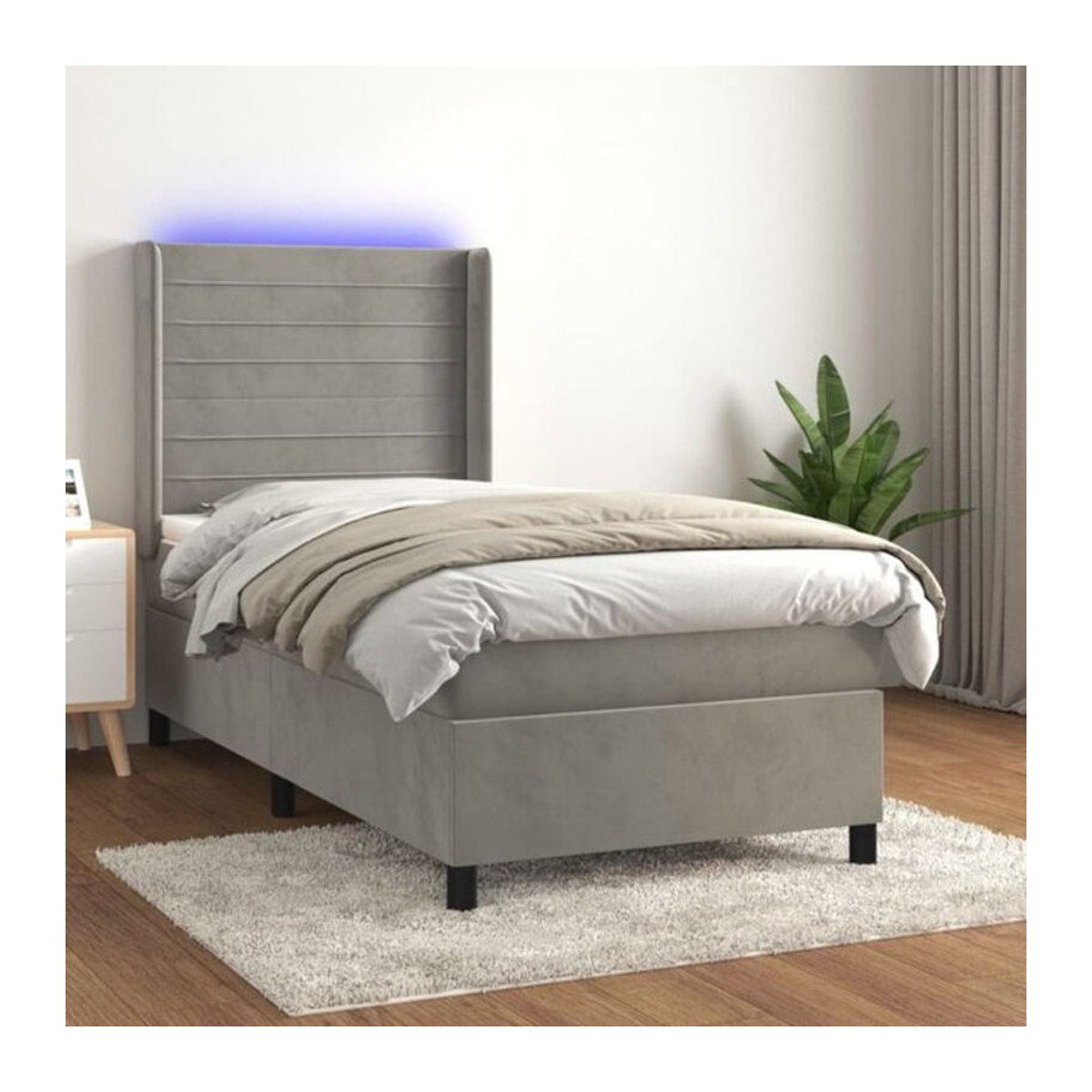 Vidaxl Boxspringbett mit Matratze aus Samt in Hellgrau, B/T/H: 90 x 190 cm - Bild 1