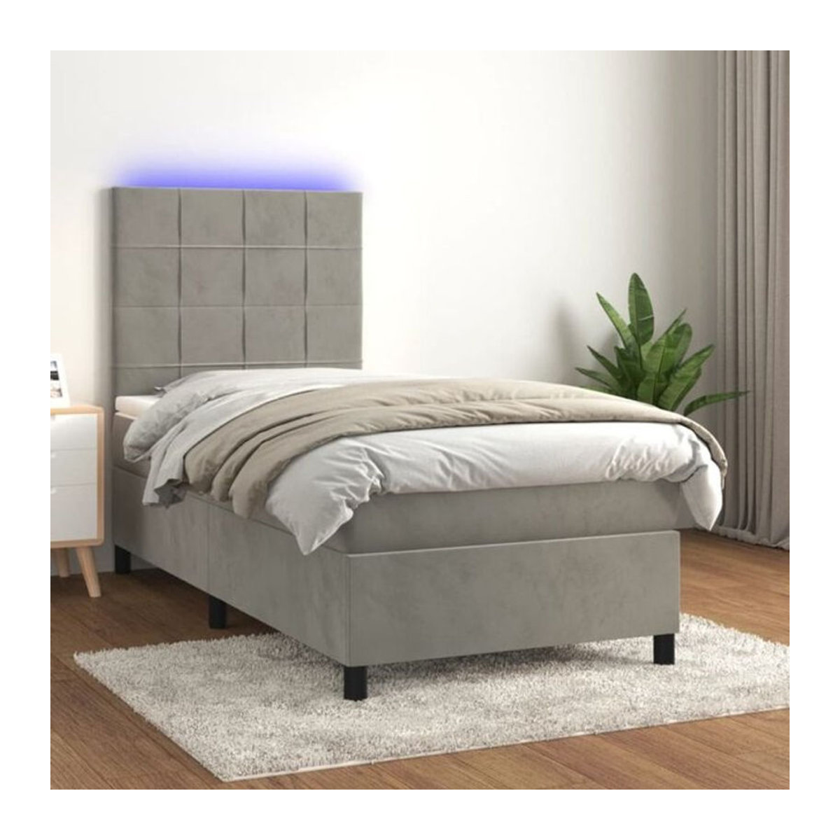 Vidaxl Boxspringbett mit Matratze aus Samt in Hellgrau, B/T/H: 90 x 190 x 118 cm - Bild 1