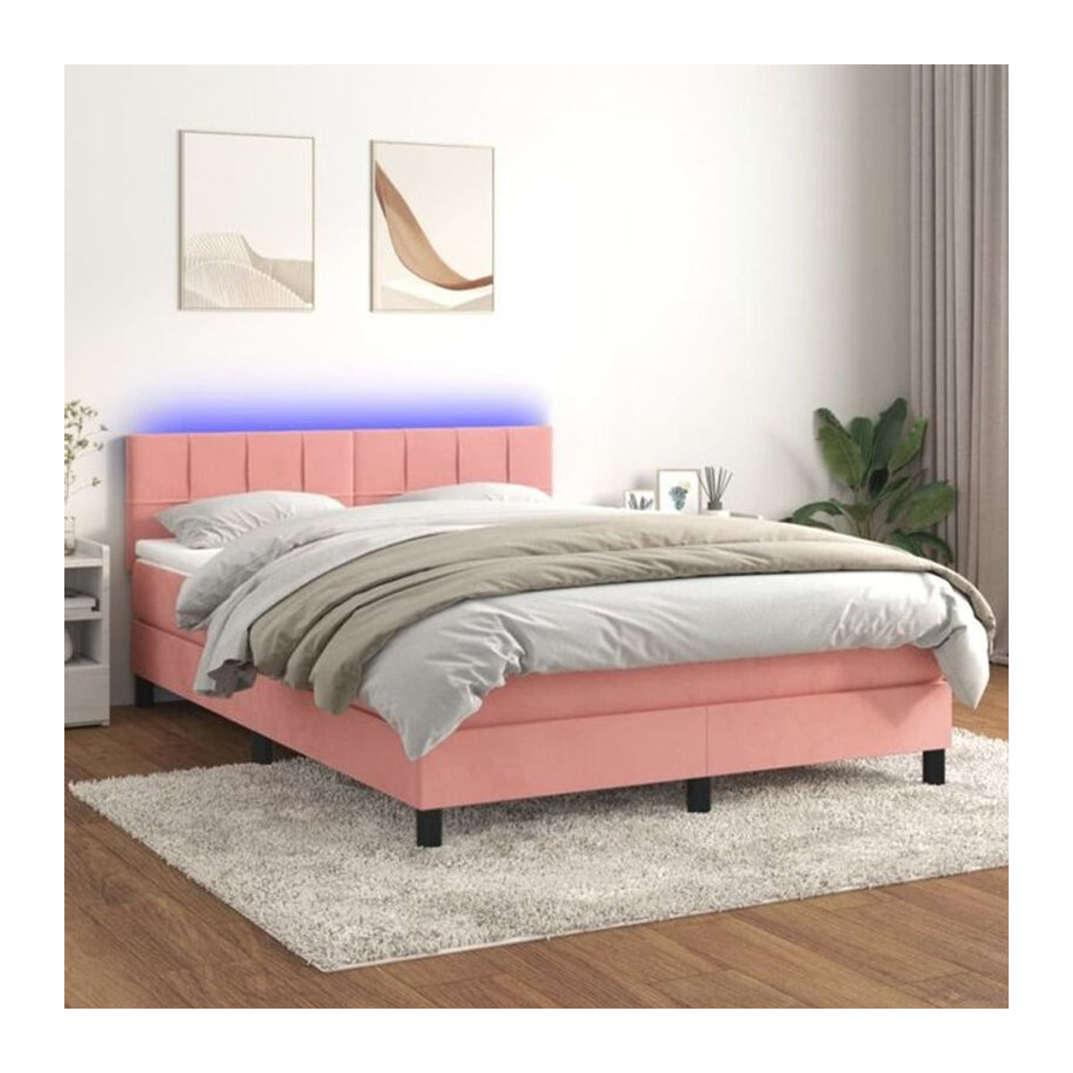Vidaxl Boxspringbett mit Matratze aus Samt in Rosa, B/T/H: 140 x 190 x 78 cm - Bild 1
