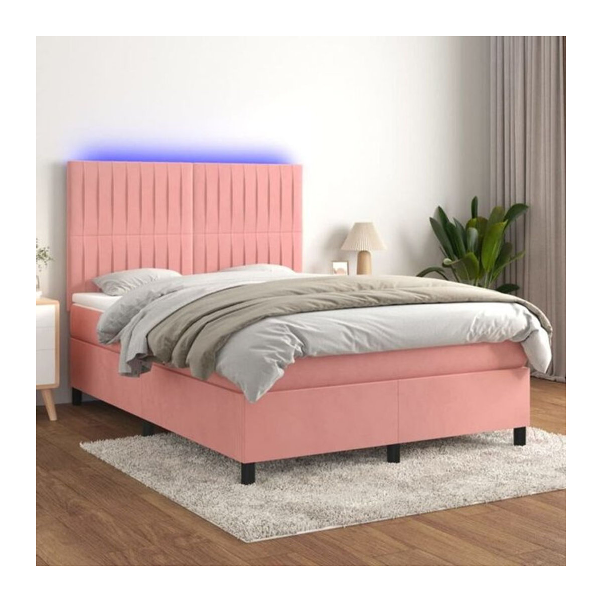 Vidaxl Boxspringbett mit Matratze aus Samt in Rosa, B/T/H: 140 x 200 cm - Bild 1