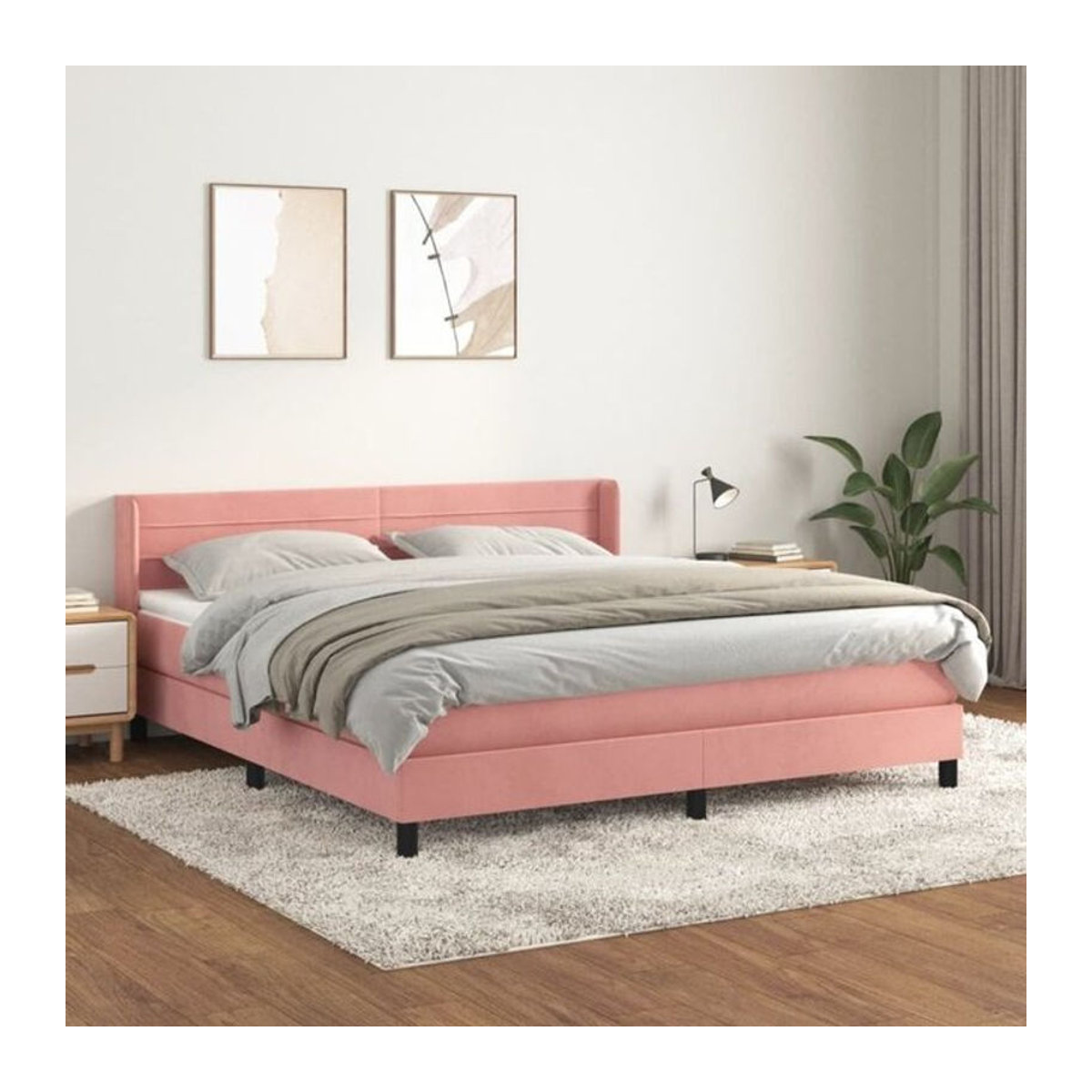 Vidaxl Boxspringbett mit Matratze aus Samt in Rosa, B/T/H: 160 x 200 cm - Bild 1