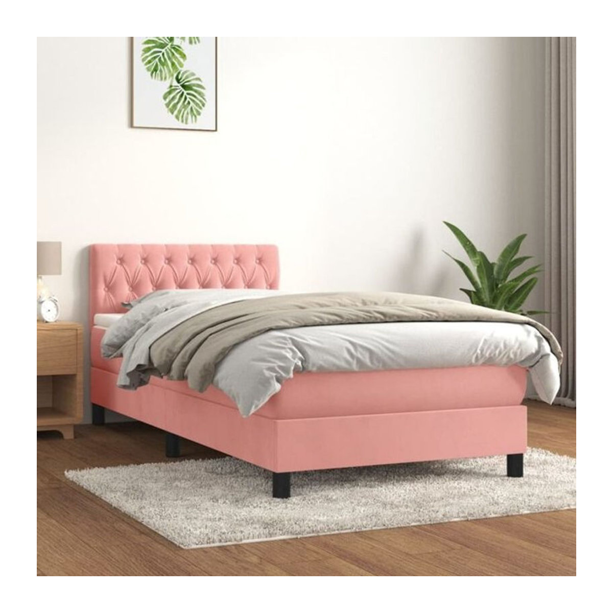 Vidaxl Boxspringbett mit Matratze aus Samt in Rosa, B/T/H: 90 x 190 x 78 cm - Bild 1