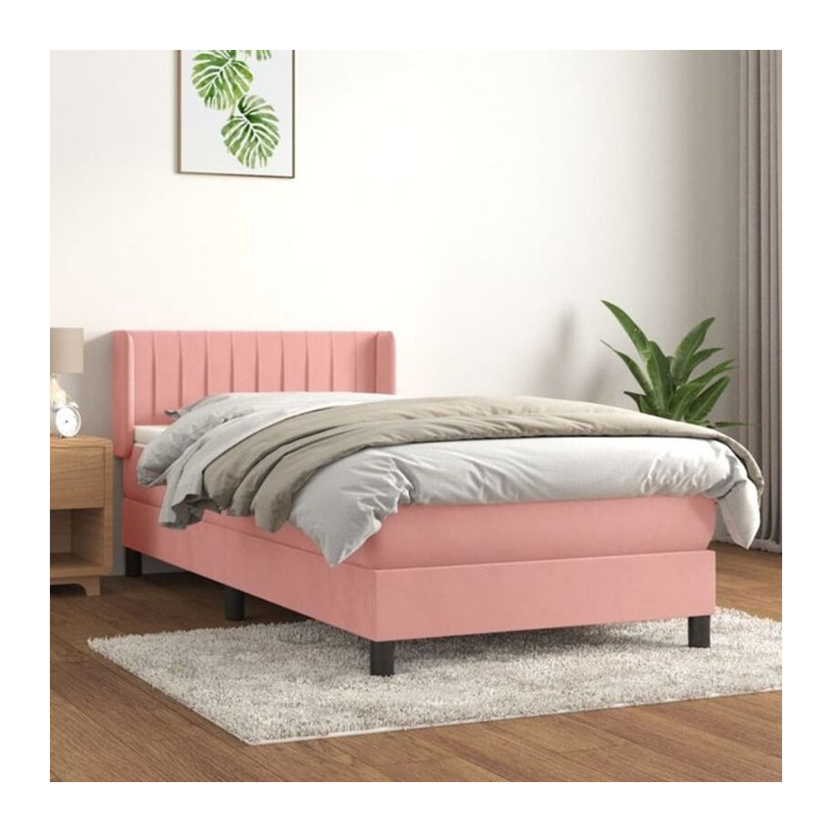 vidaxl Boxspringbett mit Matratze aus Samt in Rosa, B/T/H: 90 x 200 cm - Bild 1