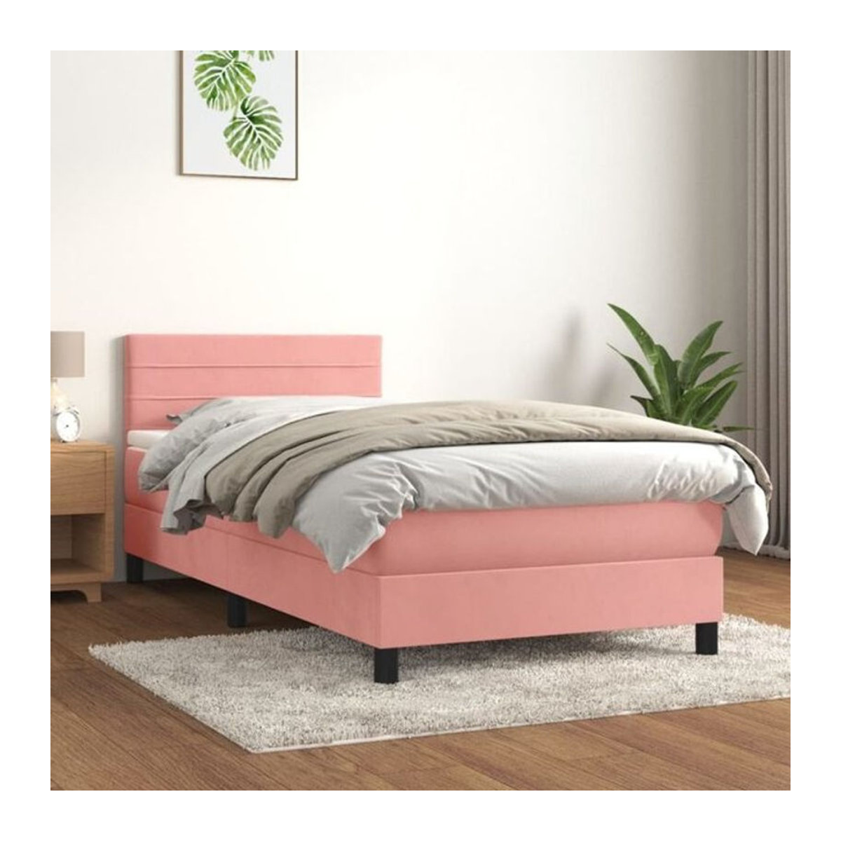 Vidaxl Boxspringbett mit Matratze aus Samt in Rosa, B/T/H: 90 x 200 cm - Bild 1