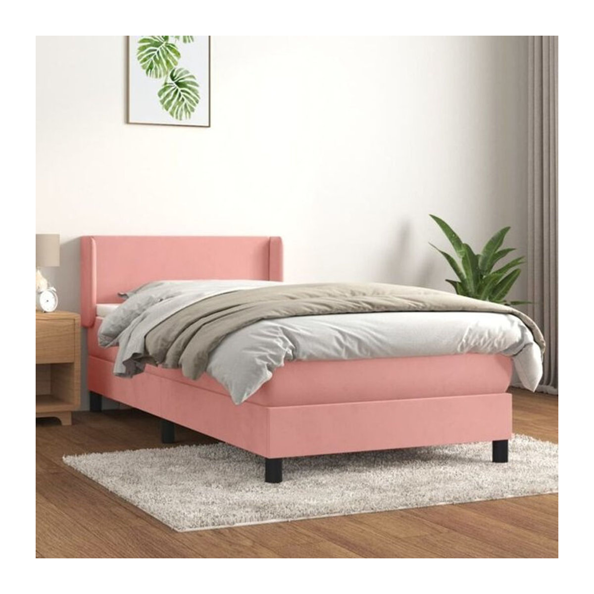 Vidaxl Boxspringbett mit Matratze aus Samt in Rosa, Modernes Design, B/T/H: 100 x 200 x 78 cm - Bild 1