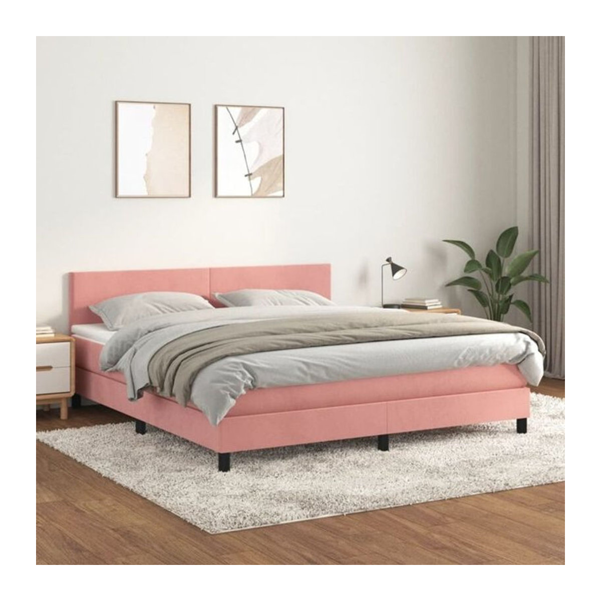 Vidaxl Boxspringbett mit Matratze aus Samt in Rosa, Modernes Polsterbett B/T: 160 x 200 cm - Bild 1