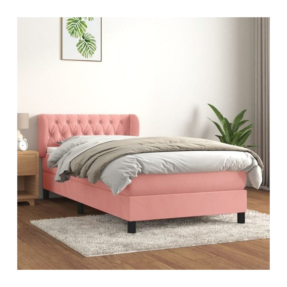 Vidaxl Boxspringbett mit Matratze aus Samt in Rosa und Weiß, B/T/H: 100 x 200 x 88 cm - Bild 1