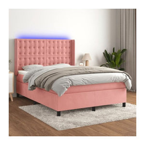 Vidaxl Boxspringbett mit Matratze aus Samt in Rosa und Weiß, B/T/H: 140 x 200 cm