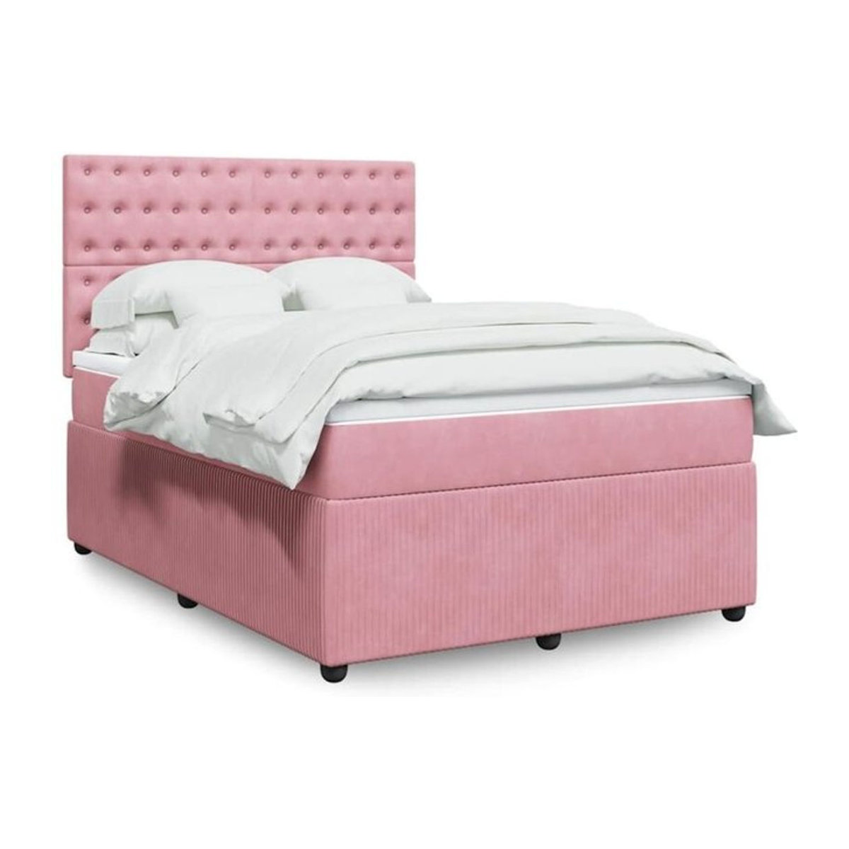 Vidaxl Boxspringbett mit Matratze aus Samt in Rosa und Weiß, B/T/H: 140 x 200 cm - Bild 1