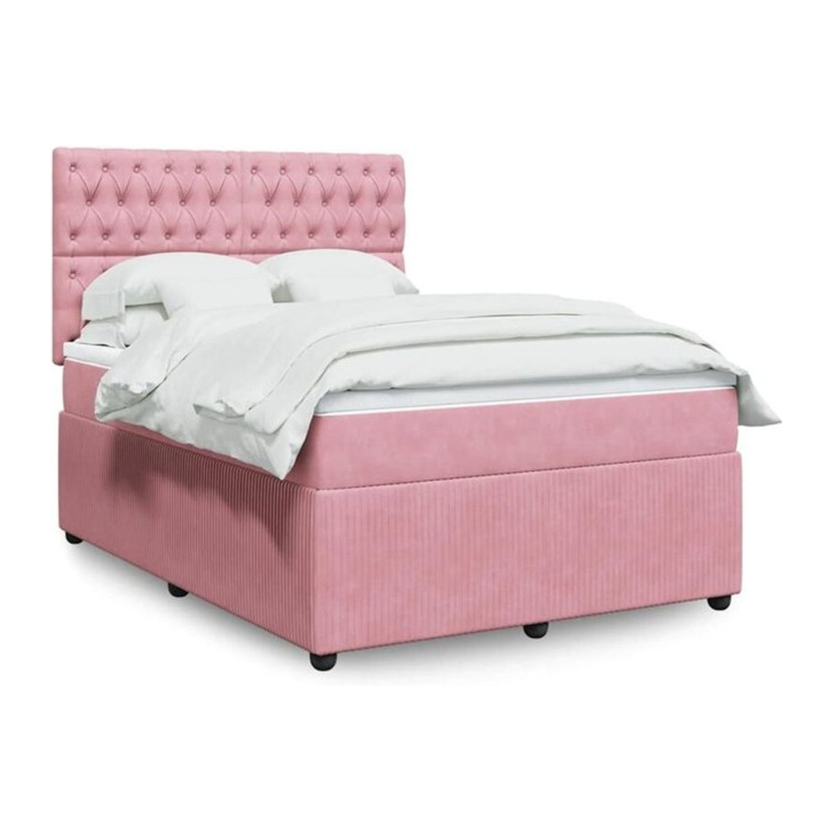 Vidaxl Boxspringbett mit Matratze aus Samt in Rosa und Weiß, B/T/H: 160 x 200 x 150,5 cm - Bild 1