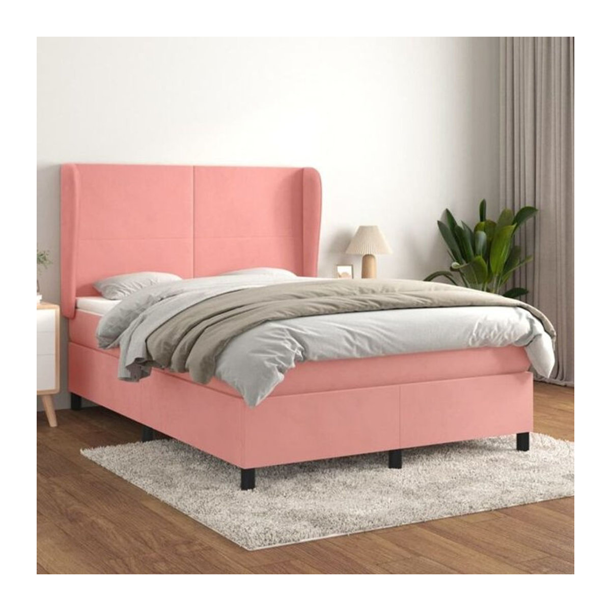 Vidaxl Boxspringbett mit Matratze aus Samt in Rosa und Weiß, B/T/H: 190 x 140 x 118 cm - Bild 1