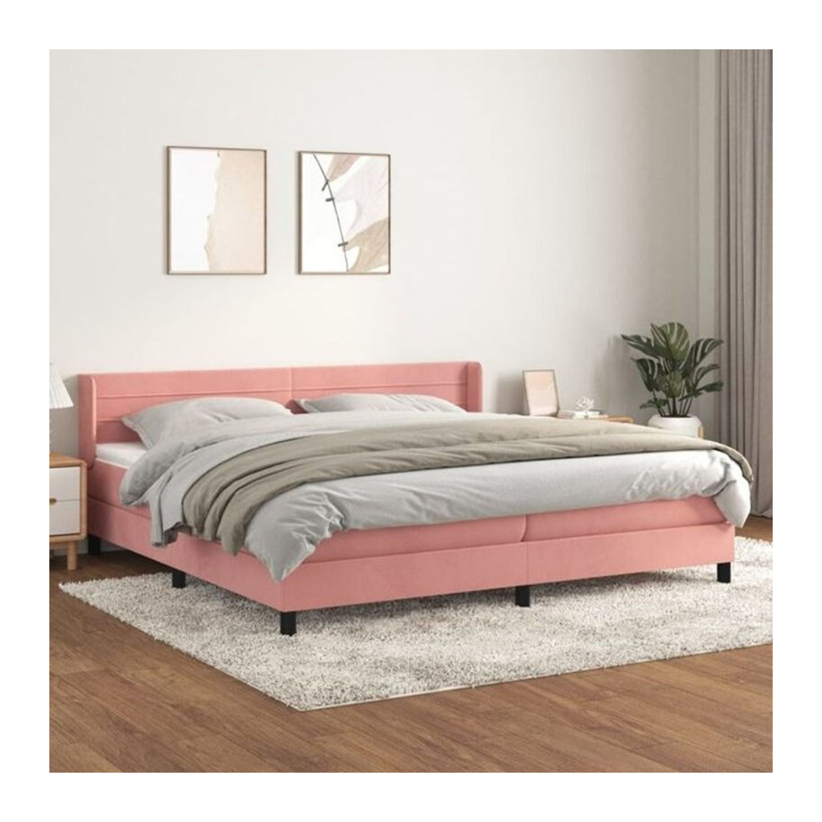 Vidaxl Boxspringbett mit Matratze aus Samt in Rosa und Weiß B/T/H: 200 x 200 x 88 cm - Bild 1