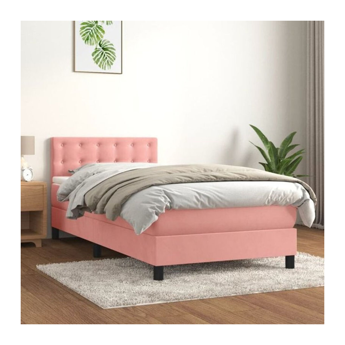 Vidaxl Boxspringbett mit Matratze aus Samt in Rosa und Weiß, B/T/H: 80 x 200 x 78 cm - Bild 1