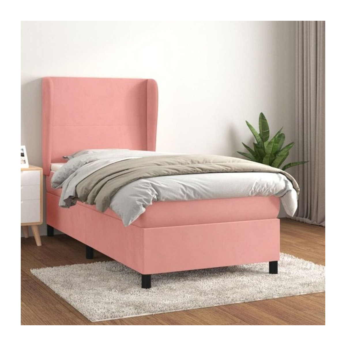 Vidaxl Boxspringbett mit Matratze aus Samt in Rosa und Weiß, B/T/H: 90 x 200 x 118 cm - Bild 1