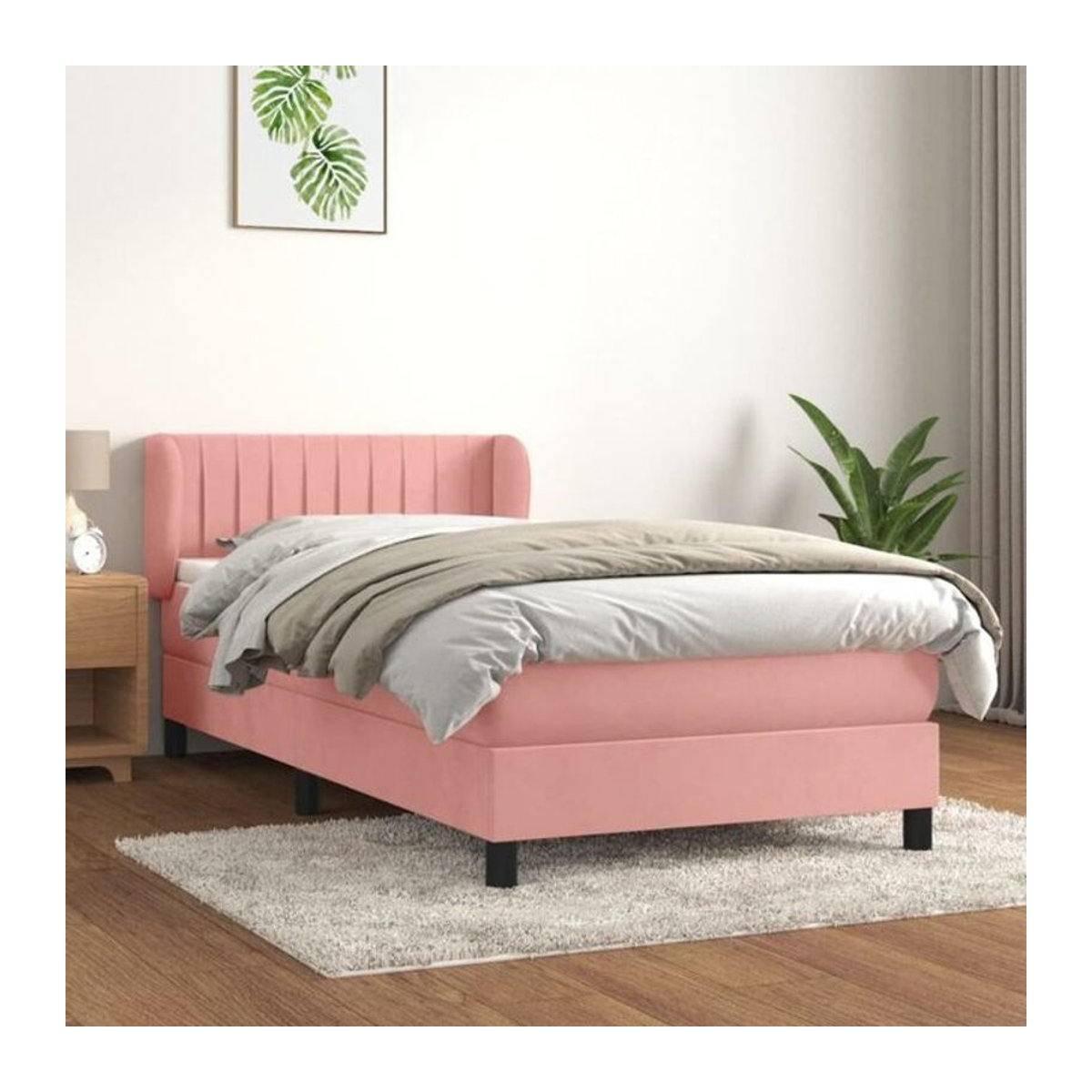 Vidaxl Boxspringbett mit Matratze aus Samt in Rosa und Weiß, Modernes Design aus Massivholz, B/T/H: 90 x 190 x 93 cm - Bild 1