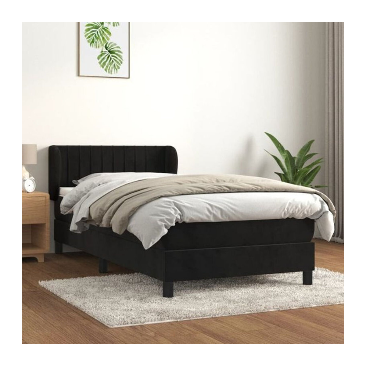 Vidaxl Boxspringbett mit Matratze aus Samt in Schwarz, B/T/H: 100 x 200 cm - Bild 1