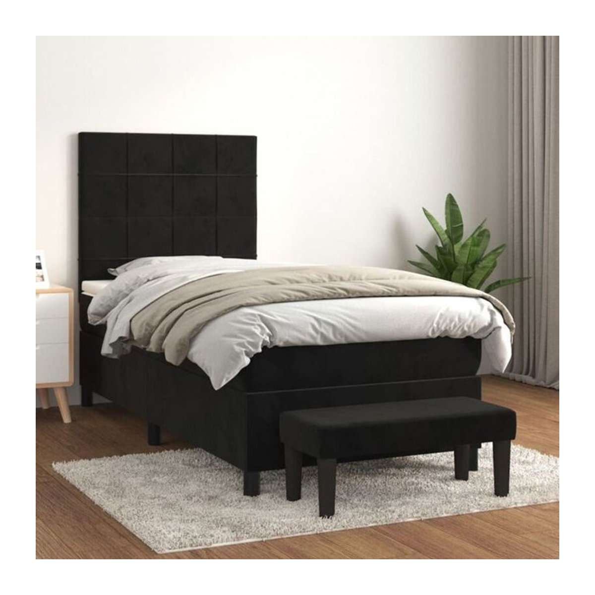 Vidaxl Boxspringbett mit Matratze aus Samt in Schwarz, B/T/H: 100 x 200 x 118 cm - Bild 1