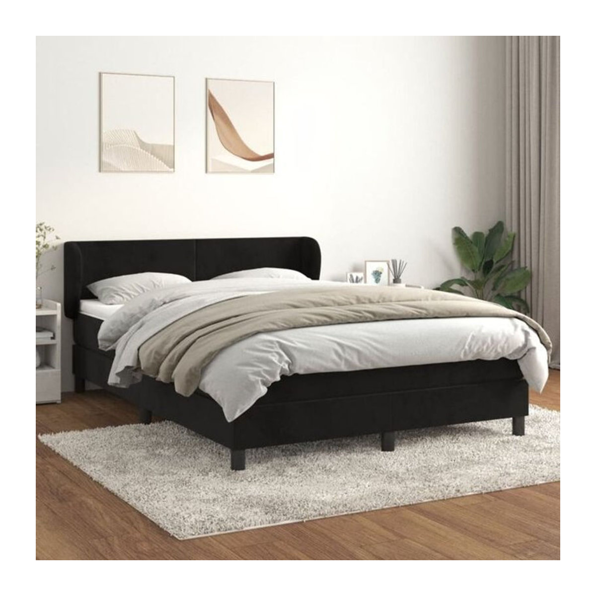 Vidaxl Boxspringbett mit Matratze aus Samt in Schwarz, B/T/H: 140 x 200 cm - Bild 1