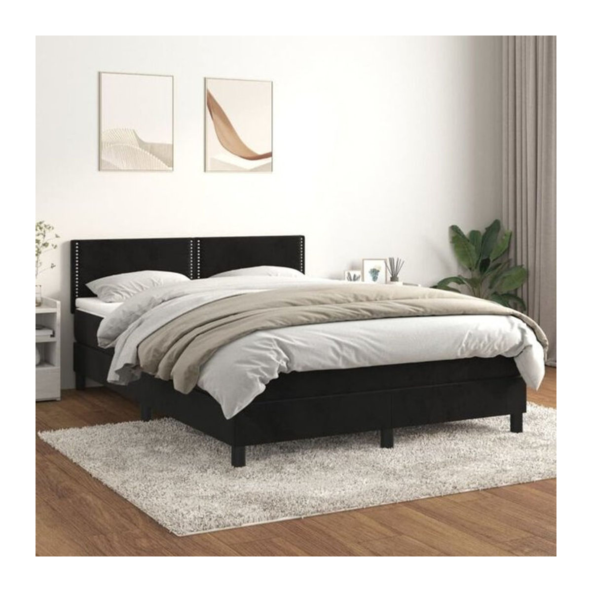 Vidaxl Boxspringbett mit Matratze aus Samt in Schwarz, B/T/H: 140 x 200 cm - Bild 1