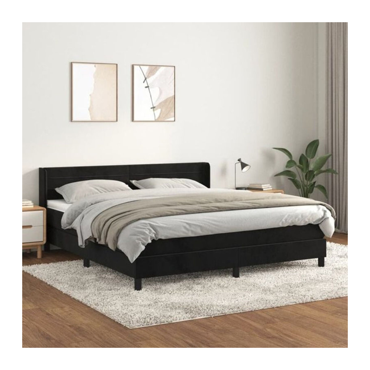 Vidaxl Boxspringbett mit Matratze aus Samt in Schwarz, B/T/H: 160 x 200 cm - Bild 1