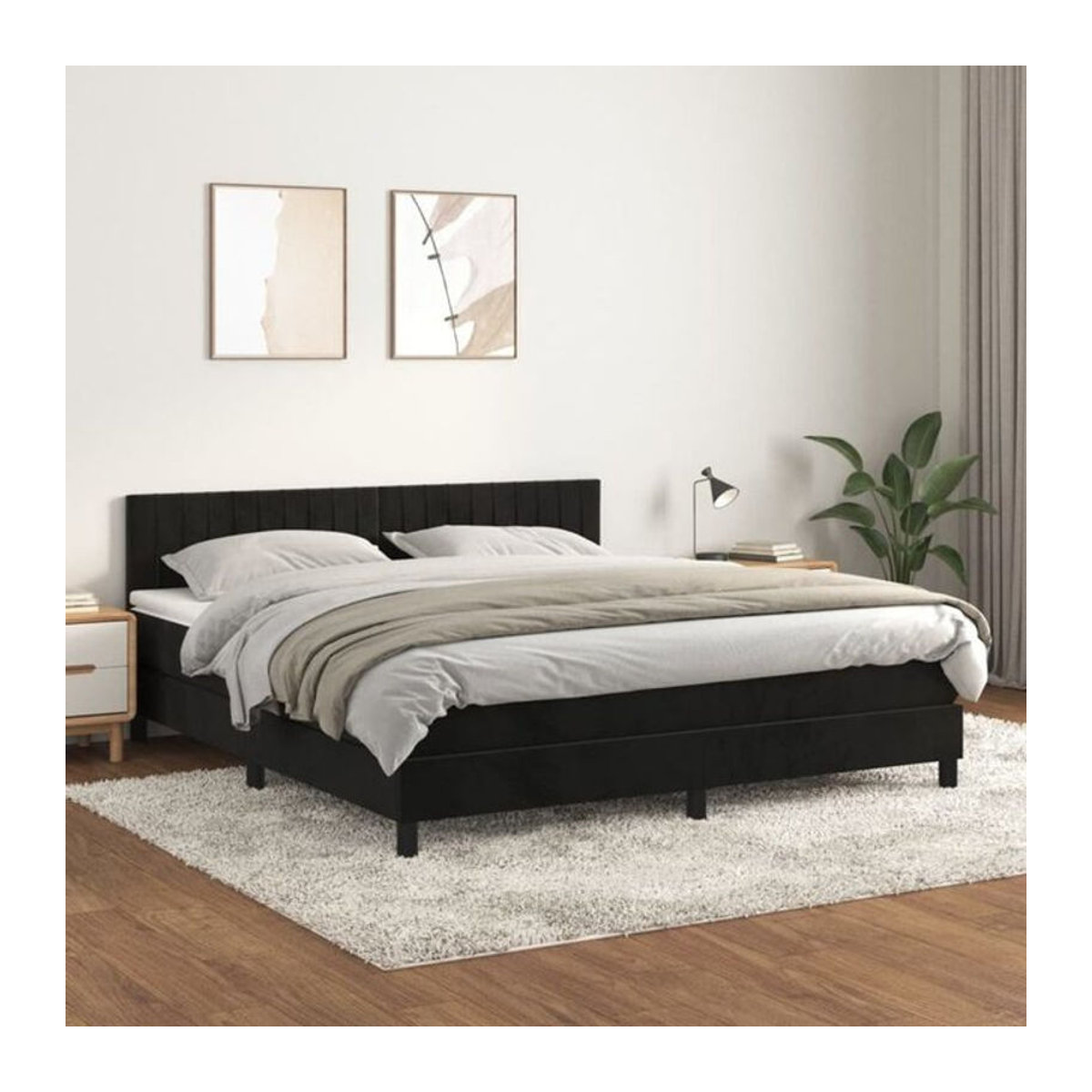 Vidaxl Boxspringbett mit Matratze aus Samt in Schwarz, B/T/H: 160 x 200 x 78 cm - Bild 1