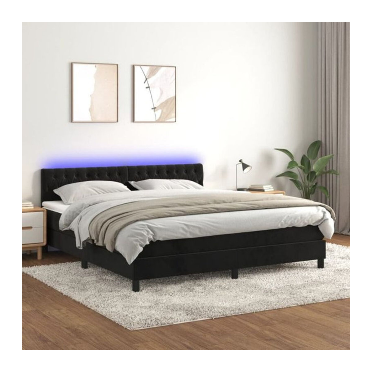 vidaxl Boxspringbett mit Matratze aus Samt in Schwarz B/T/H: 180 x 200 x 78 cm - Bild 1