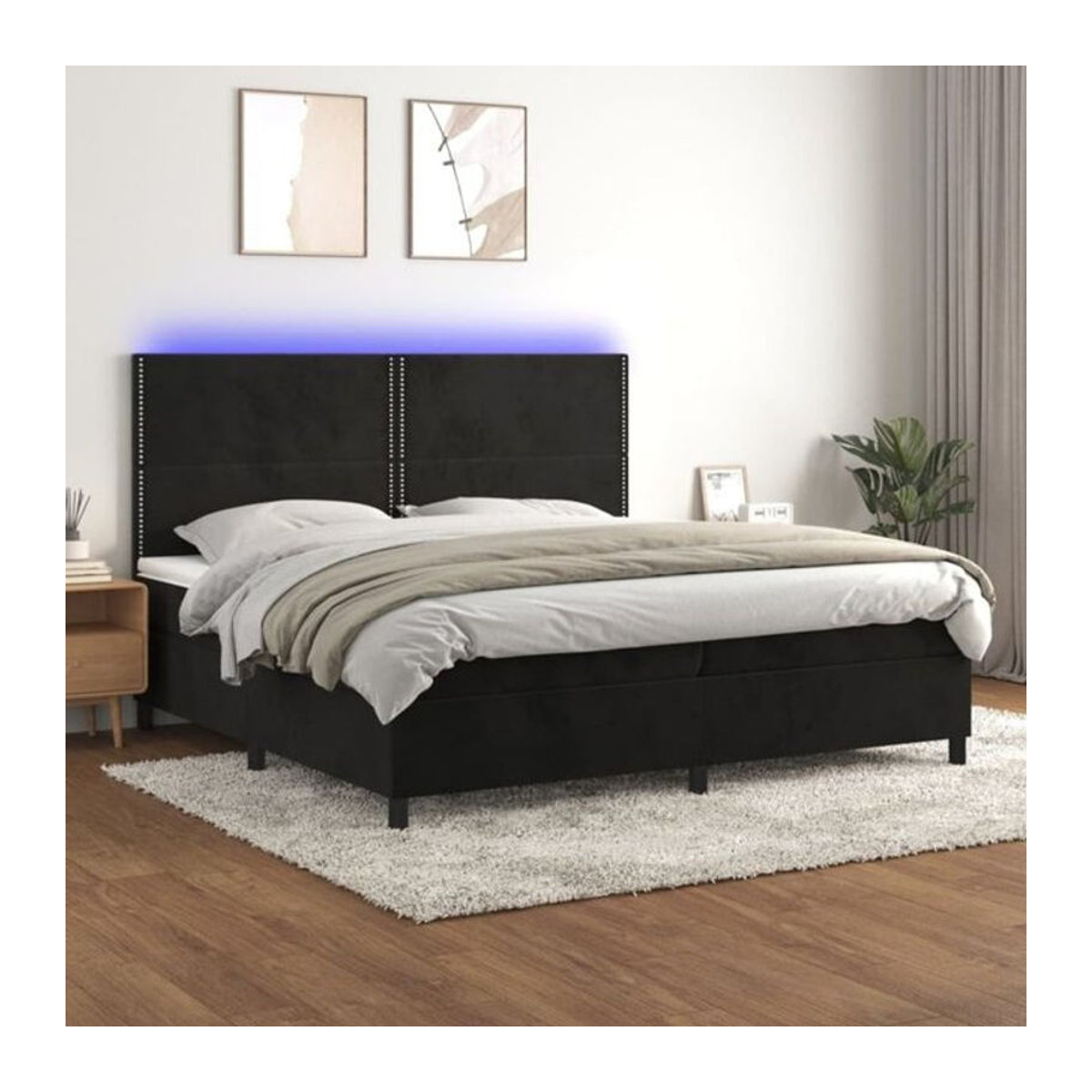 Vidaxl Boxspringbett mit Matratze aus Samt in Schwarz, B/T/H: 200 x 200 x 128 cm - Bild 1