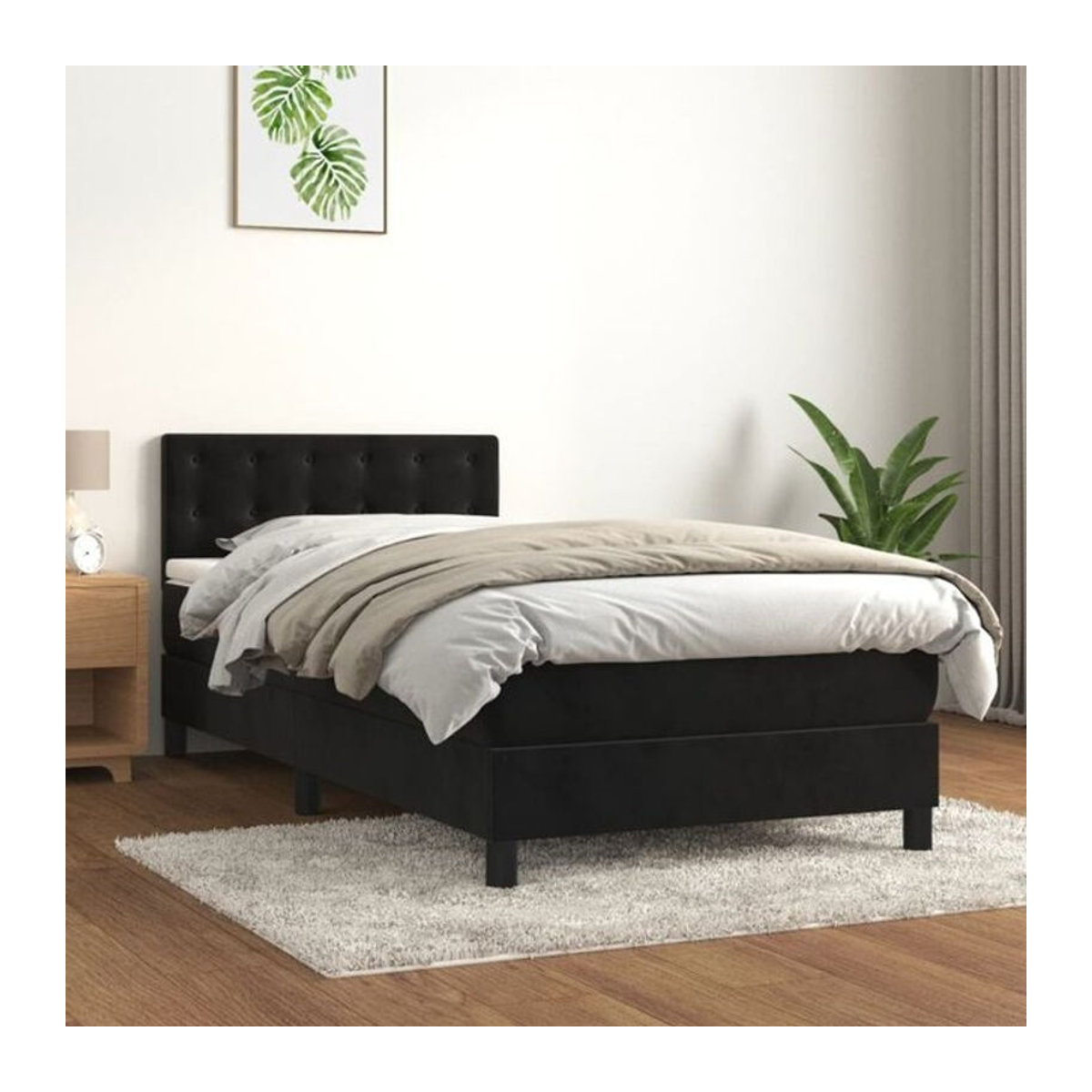 Vidaxl Boxspringbett mit Matratze aus Samt in Schwarz B/T/H: 200 x 80 x 78 cm - Bild 1