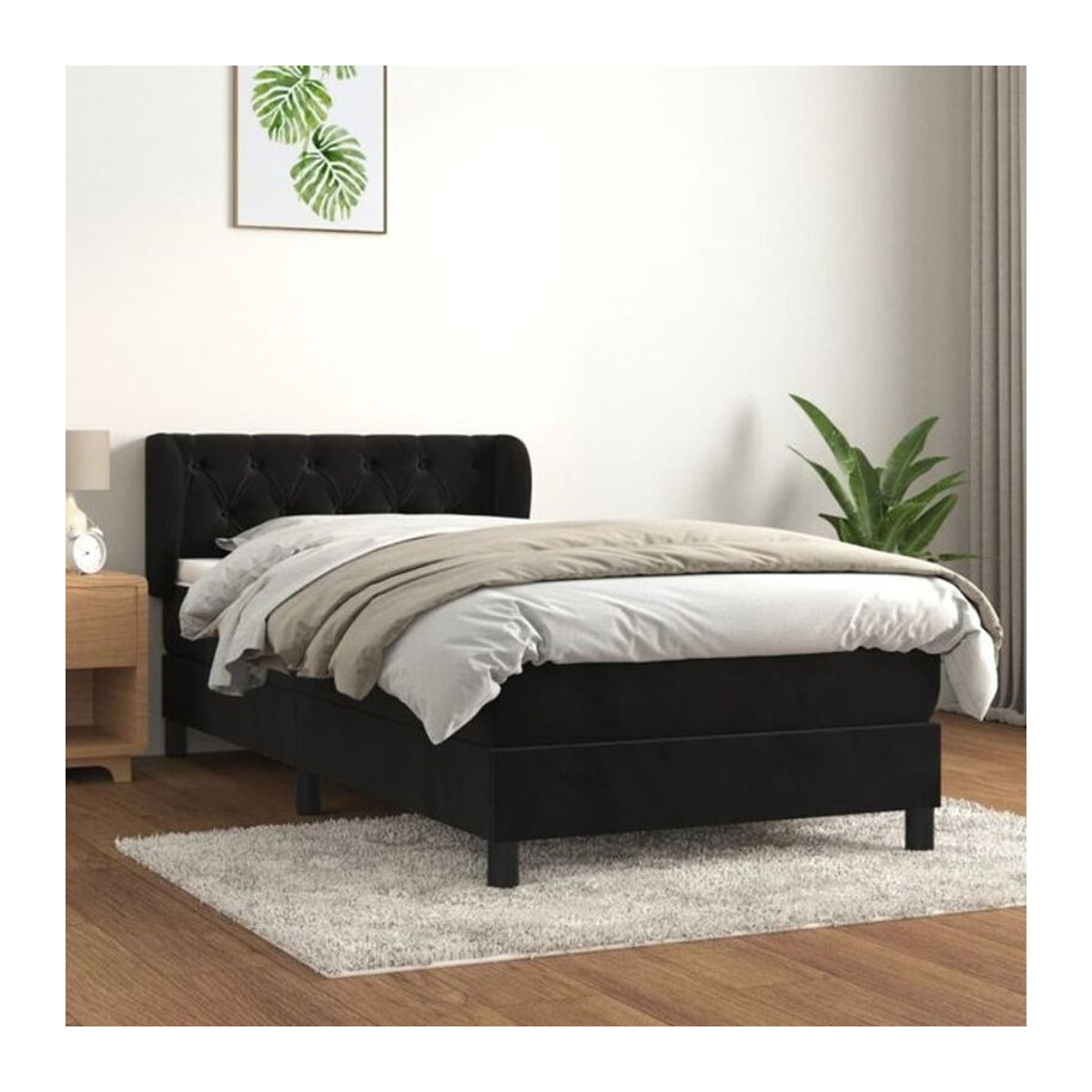 Vidaxl Boxspringbett mit Matratze aus Samt in Schwarz B/T/H: 80 x 200 cm - Bild 1