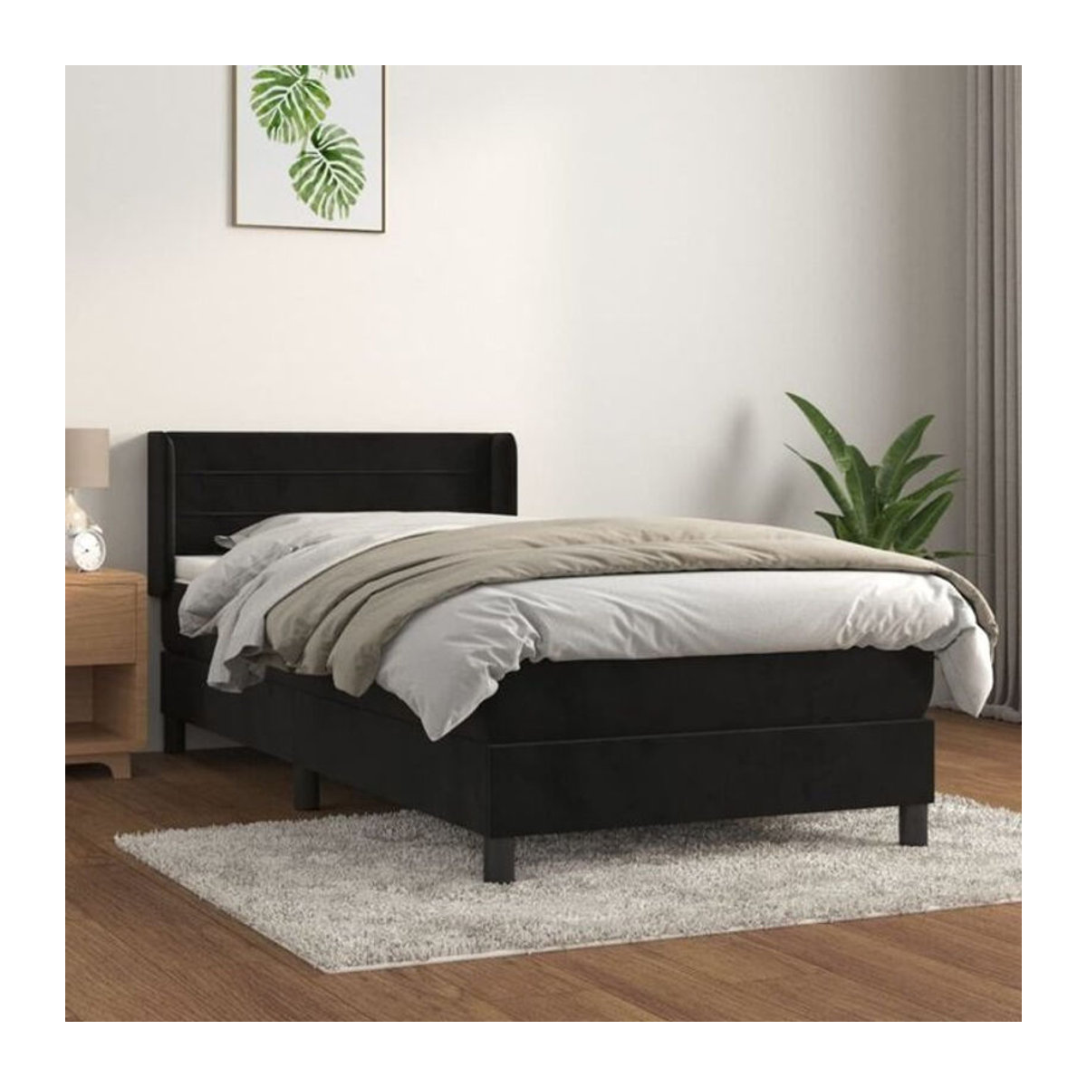 Vidaxl Boxspringbett mit Matratze aus Samt in Schwarz, B/T/H: 80 x 200 cm - Bild 1