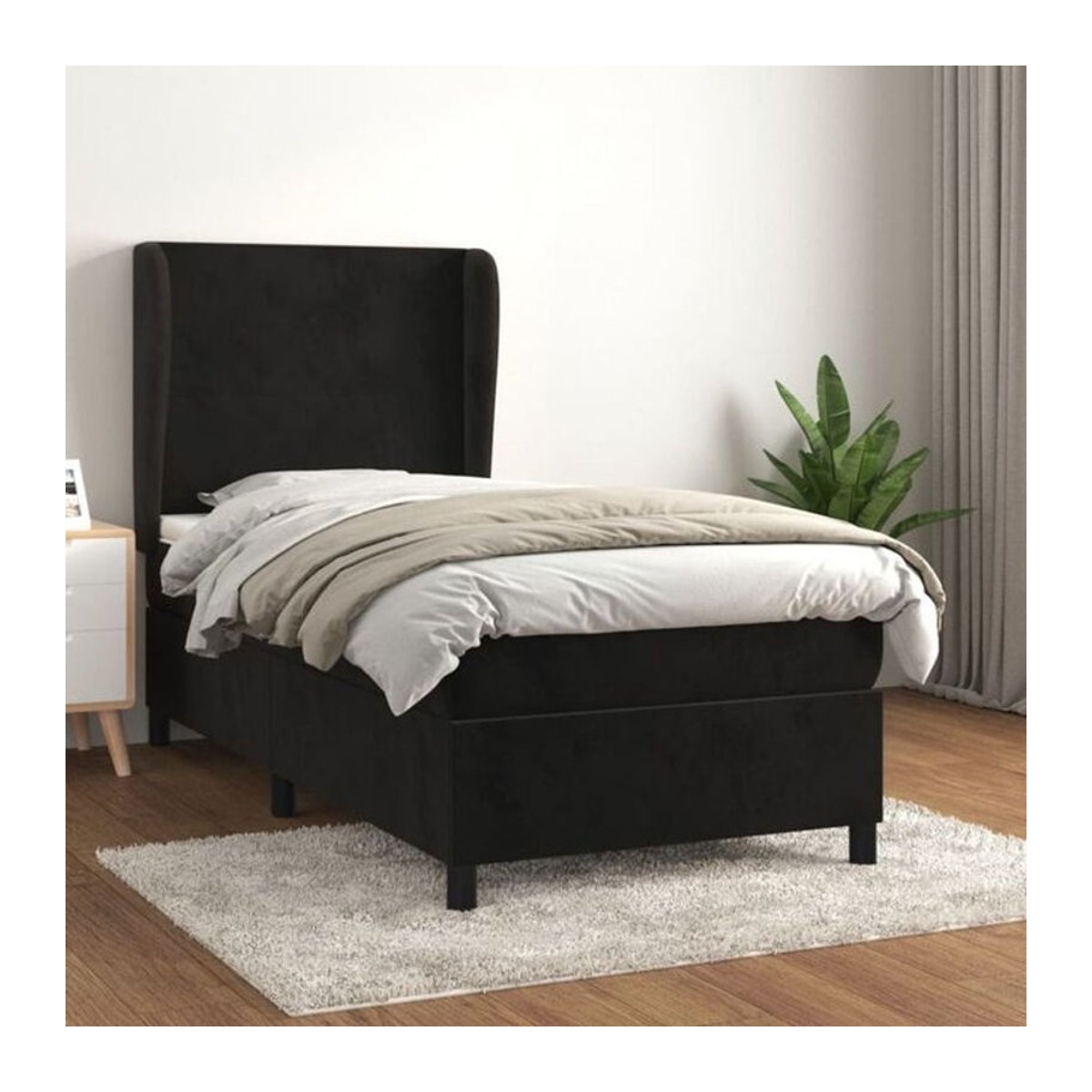 Vidaxl Boxspringbett mit Matratze aus Samt in Schwarz, B/T/H: 80 x 200 x 128 cm - Bild 1