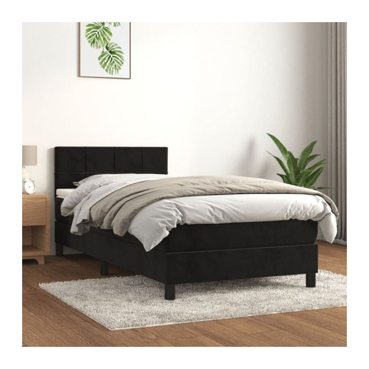 Vidaxl Boxspringbett mit Matratze aus Samt in Schwarz, B/T/H: 90 x 190 cm - Bild 1