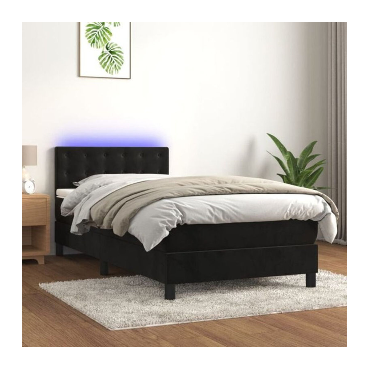 Vidaxl Boxspringbett mit Matratze aus Samt in Schwarz, B/T/H: 90 x 190 x 78 cm - Bild 1