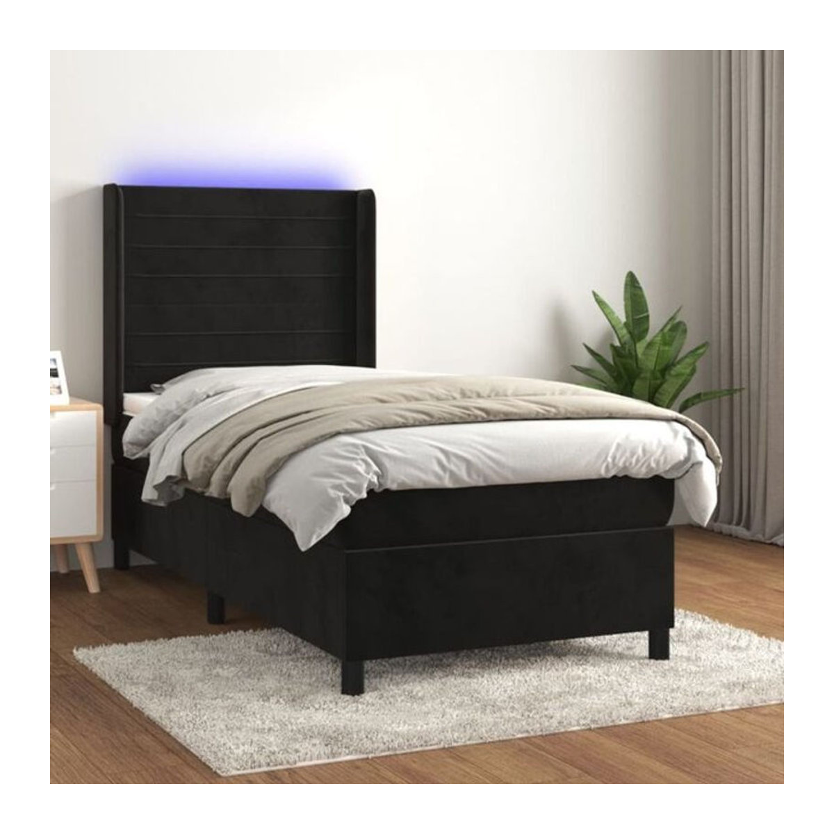 VIDAXL Boxspringbett mit Matratze aus Samt in Schwarz, B/T/H: 90 x 200 x 128 cm - Bild 1