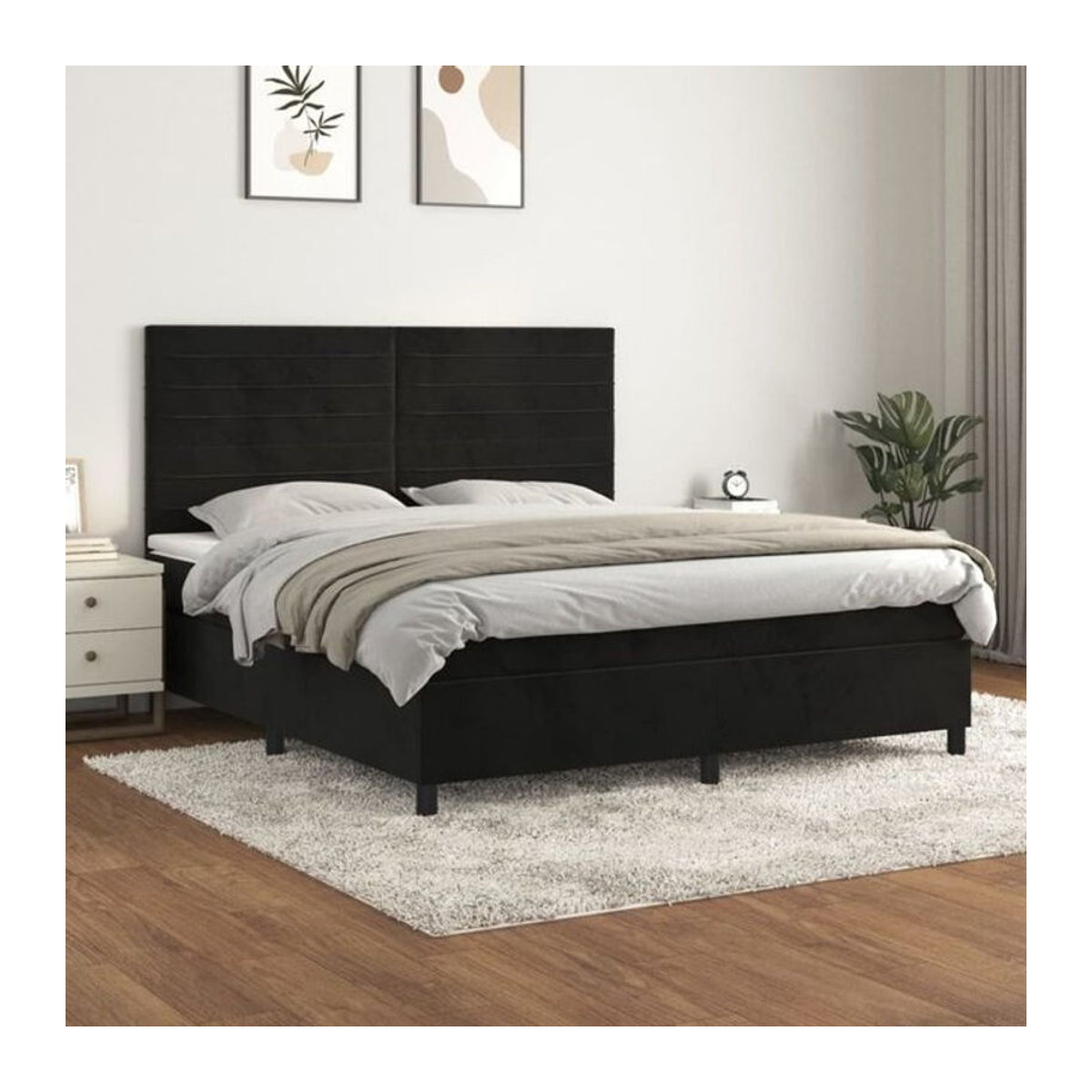 Vidaxl Boxspringbett mit Matratze aus Samt in Schwarz, Modernes Polsterbett B/T/H: 180 x 200 x 118 cm - Bild 1